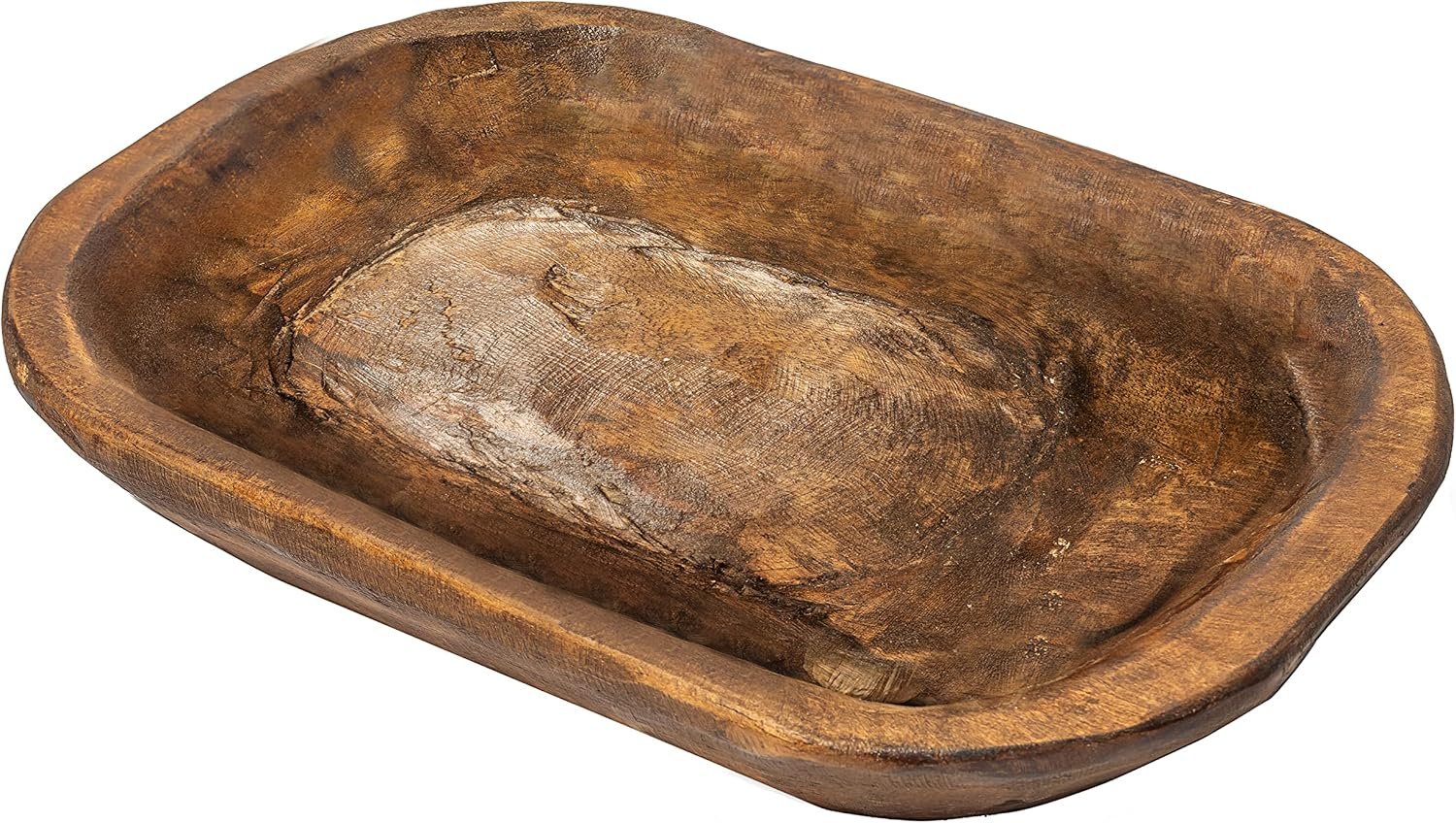 Decorative Wooden Dough Bowl Approx 10×14 Inch, Hand Carved Spanish Oak
