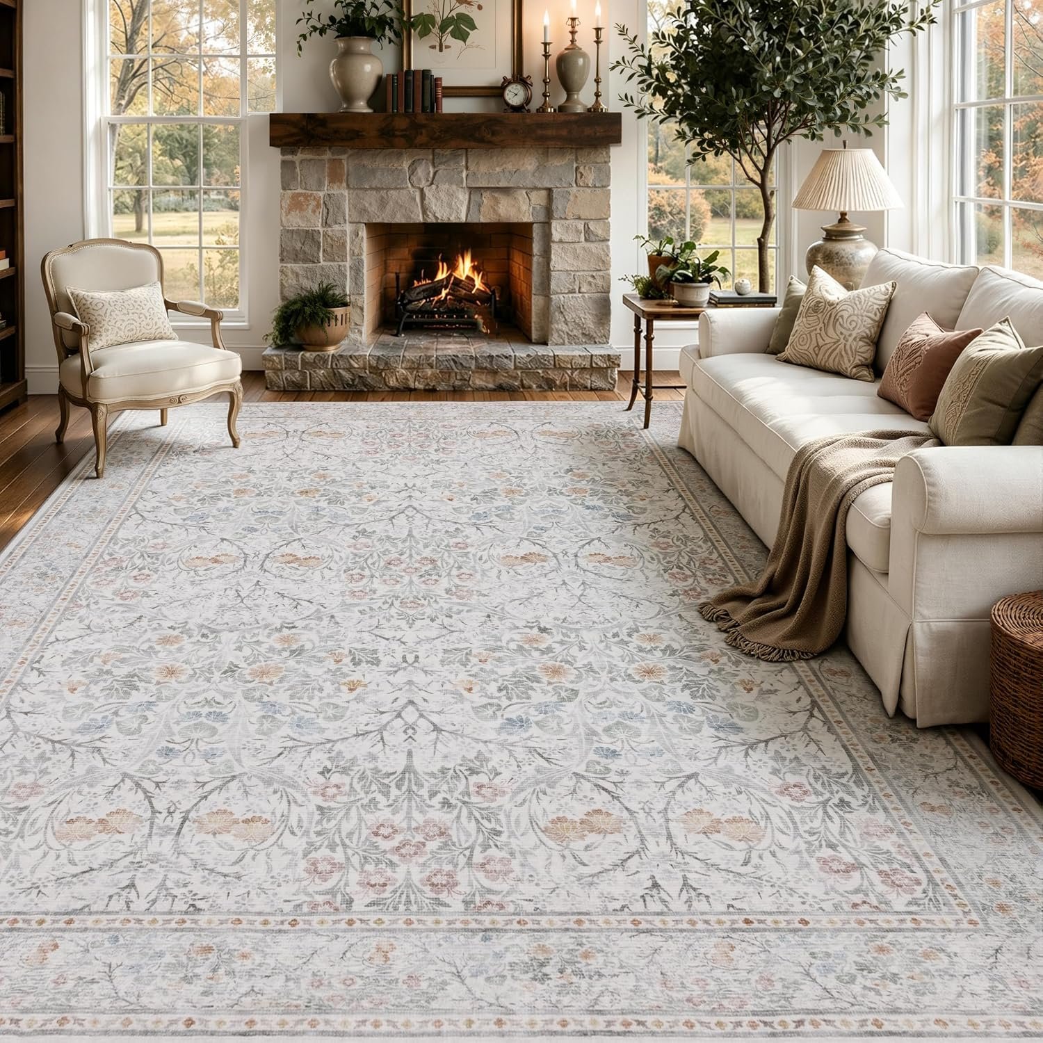 JOLLYVOGUE 8×10 Area Rugs for Living Room, Washable Rug, Beige