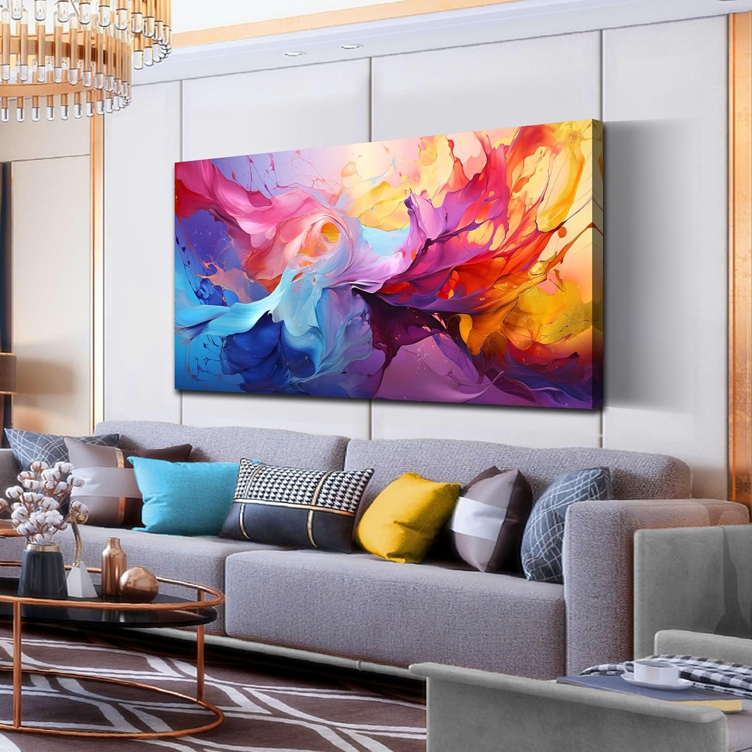 GUGIKA Abstract Wall Art for Living Room, Colorful Canvas Wall-Art for Bedroom, Print, 29×59 Inches