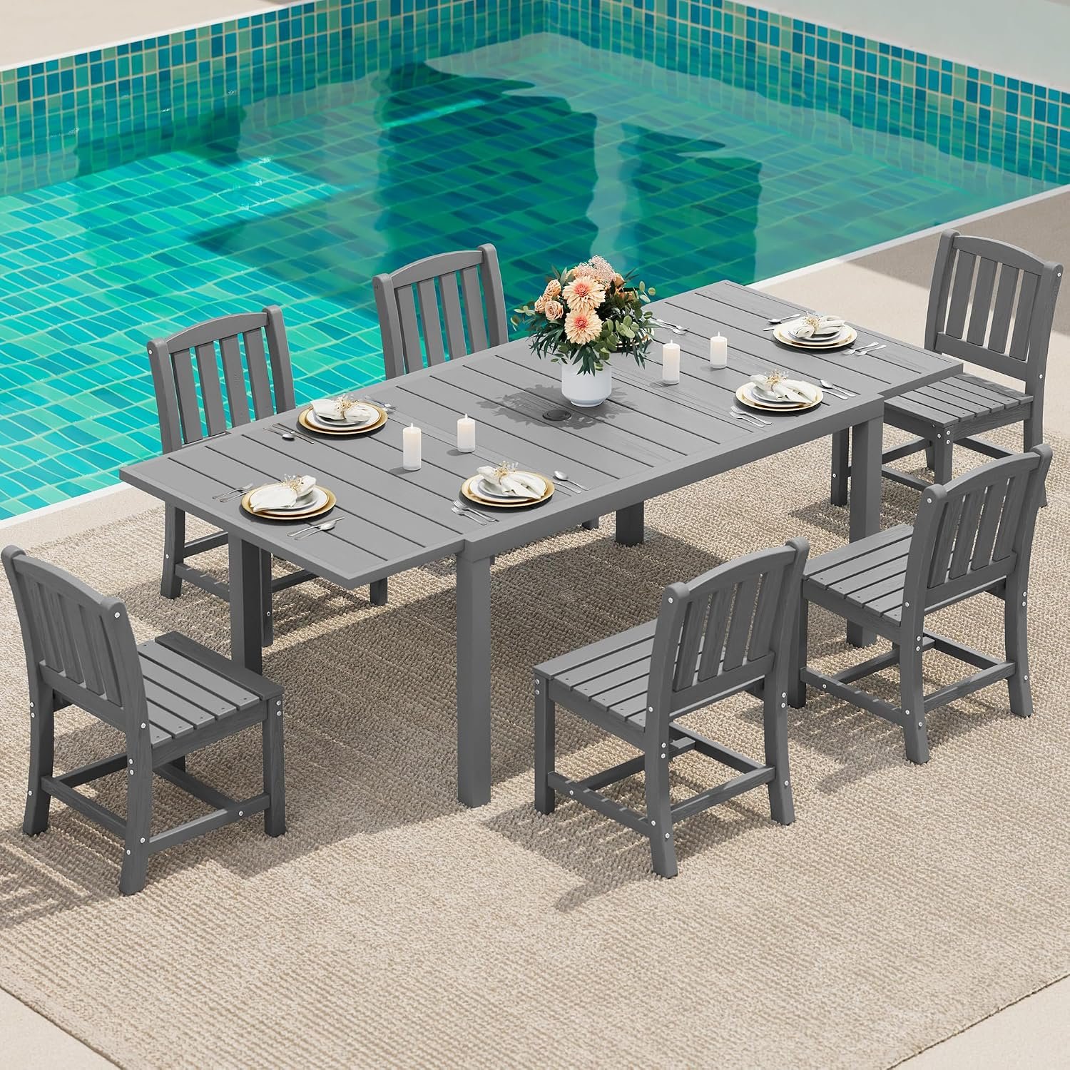 SERWALL Outdoor Patio Dining Set for 6, Grey