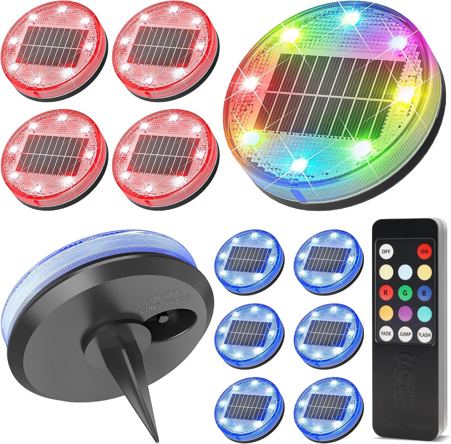 VOLISUN Solar Ground Lights with Remote Control – IP68 Waterproof Color Changing Flat Pathway Lights – RGB Solar Disk Lights with Lens for Yard Walkway Patio Garden Driveway [12 Pack]