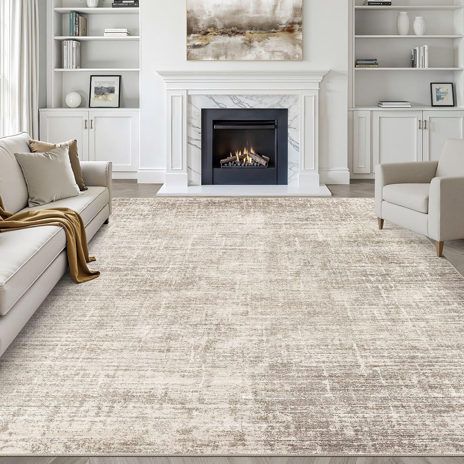 LOONGRUG 8×10 Area Rugs Washable Neutral Modern Rug for Living Room Brown