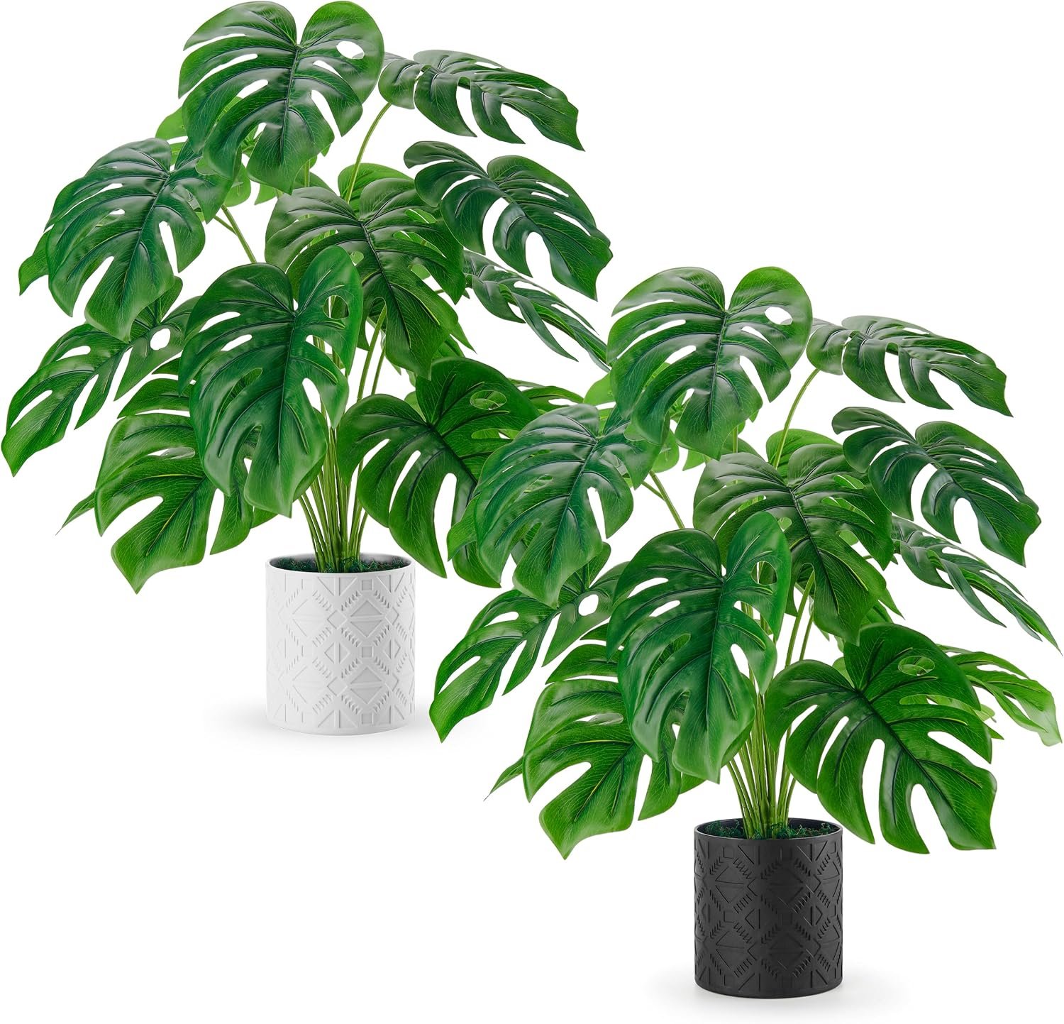 Der Rose 2 Pack 28″ Fake Plants, Monstera Plant in Black-and-White Pots