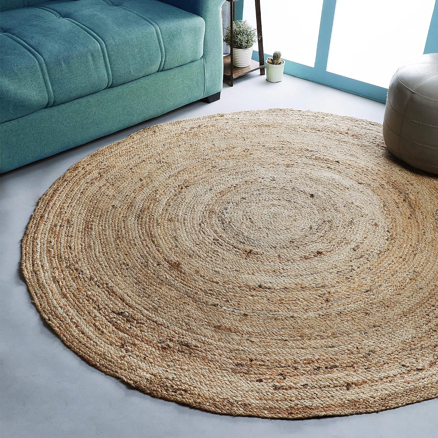 Hausattire Jute Braided Woven Area Rug 6 Feet Round – Natural