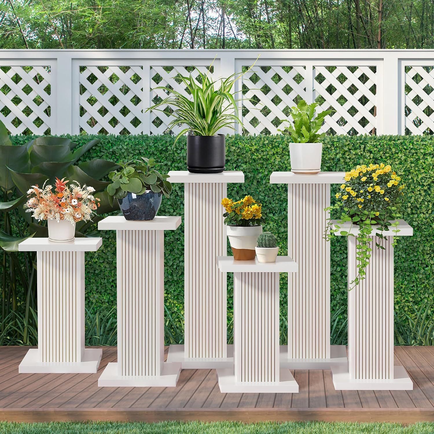 Fsbecl 6Pcs White Fluted Square Wooden Plant Pedestal Display Stands