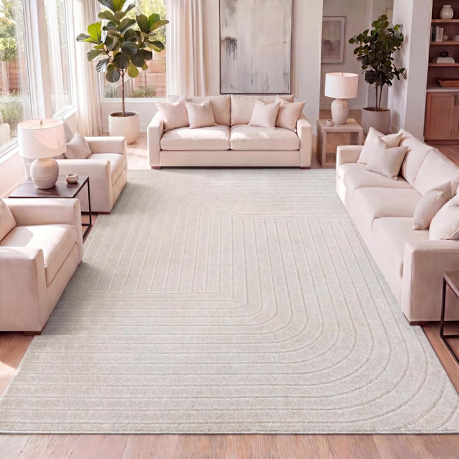 JONATHAN Y Odense High-Low Angle Ivory/Cream Indoor/Outdoor Area Rug, 8×10, Modern, Contemporary, Geometric, Bohemian, Bedroom, Kitchen, Living Room, Non Shedding (SCN101A-8)