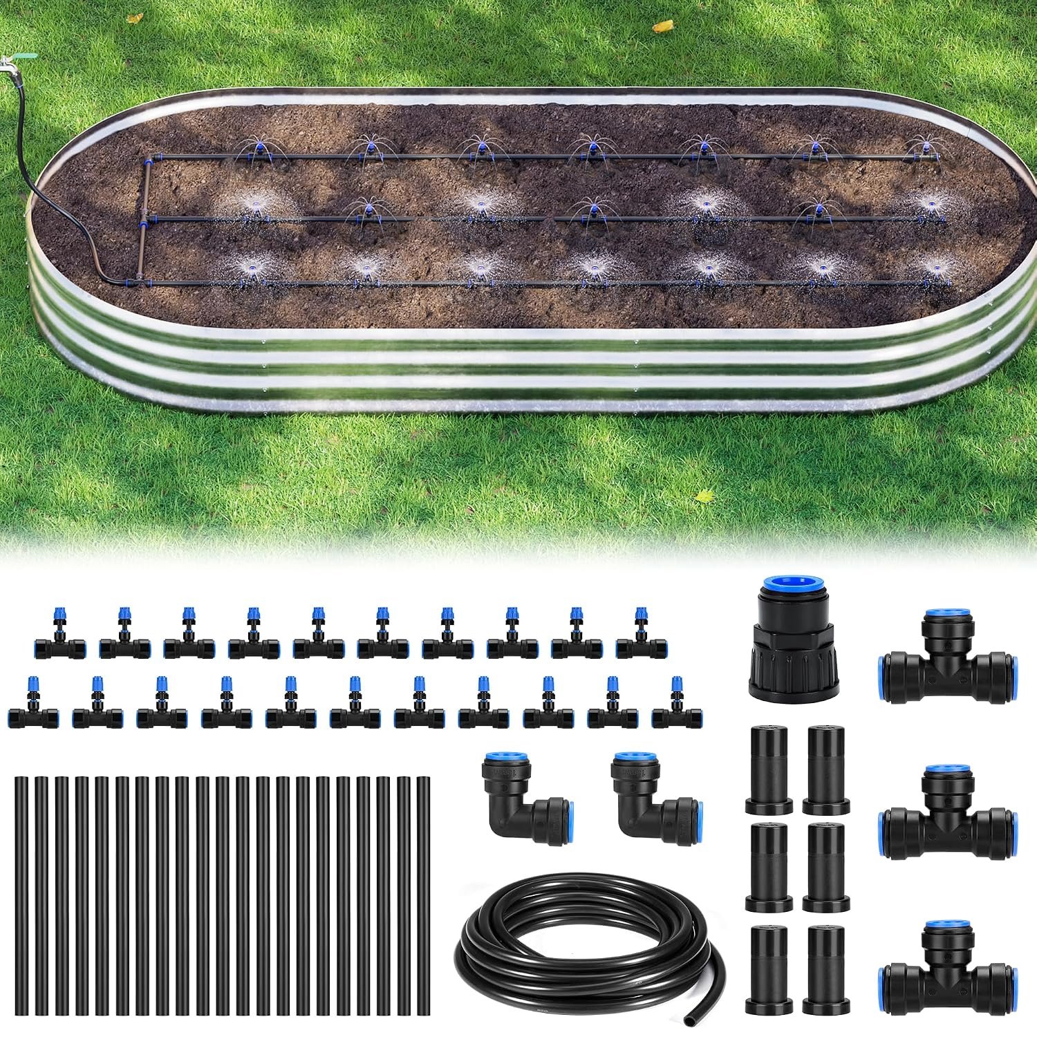 HIRALIY Raised Bed Drip Irrigation Kit, Large