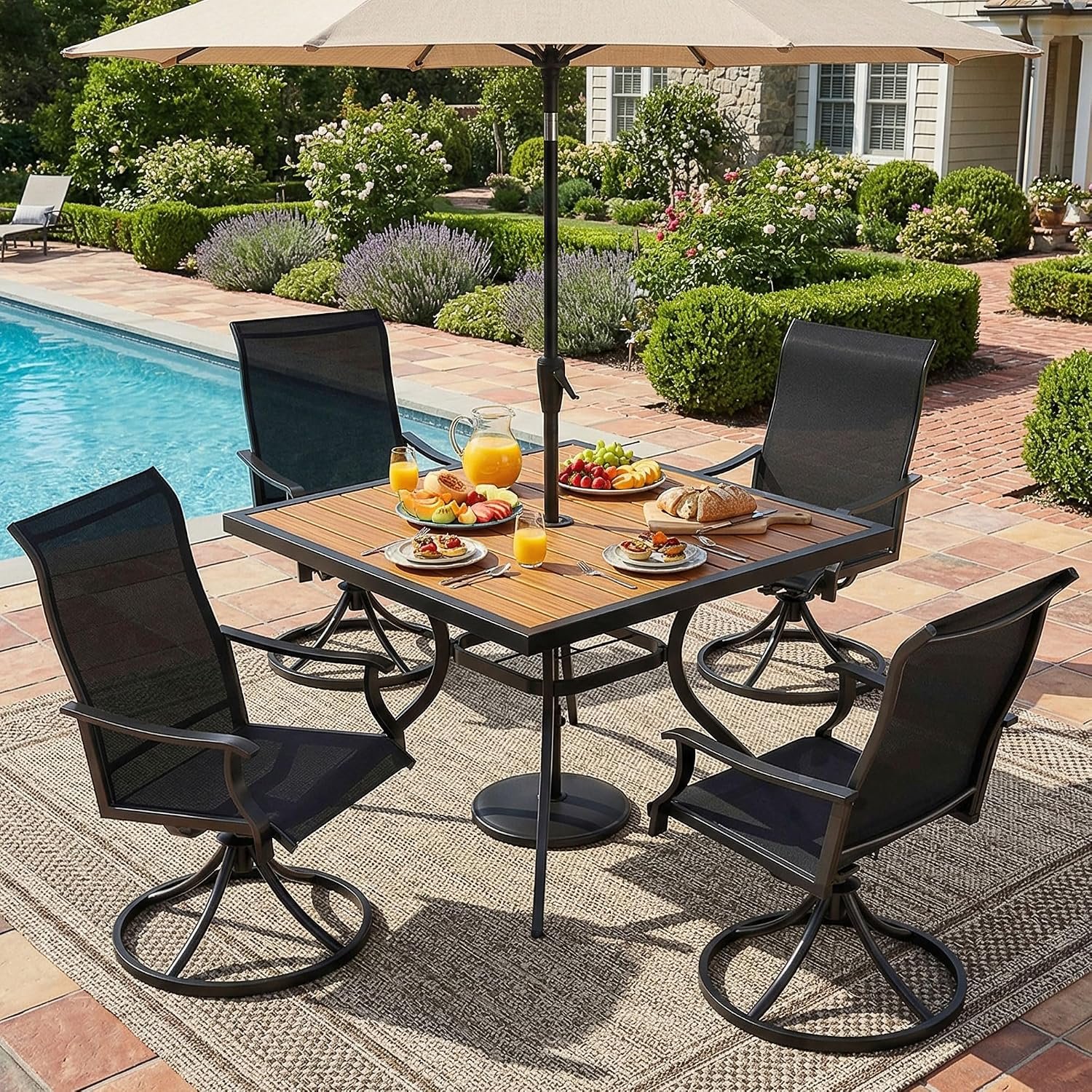NATURAL EXPRESSIONS Patio Table and Chairs Set for 4, Swivel Dining Chairs
