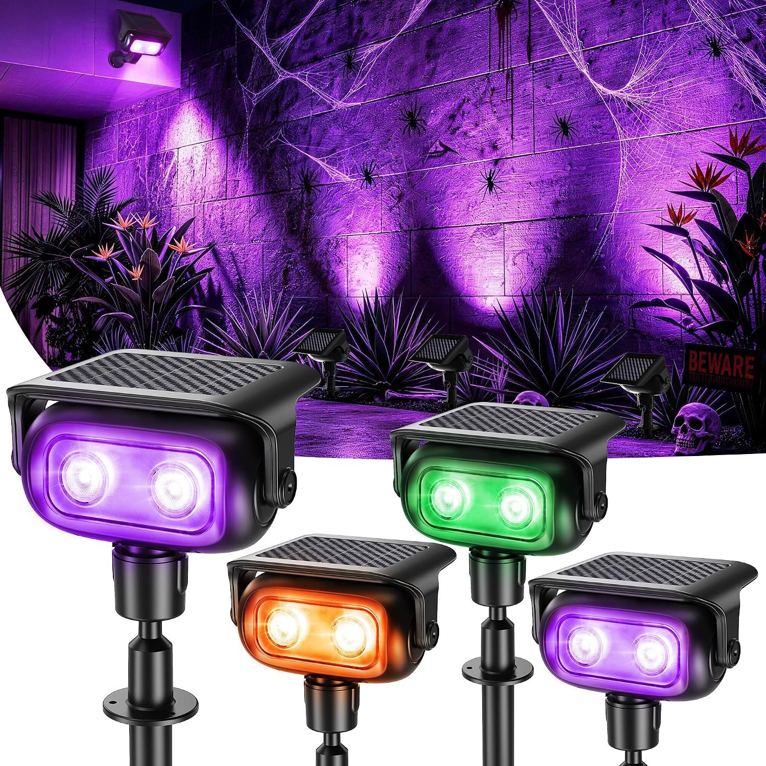 Brizled Solar Halloween Spot Lights Outdoor, 4 Pack RGB Landscape Lighting