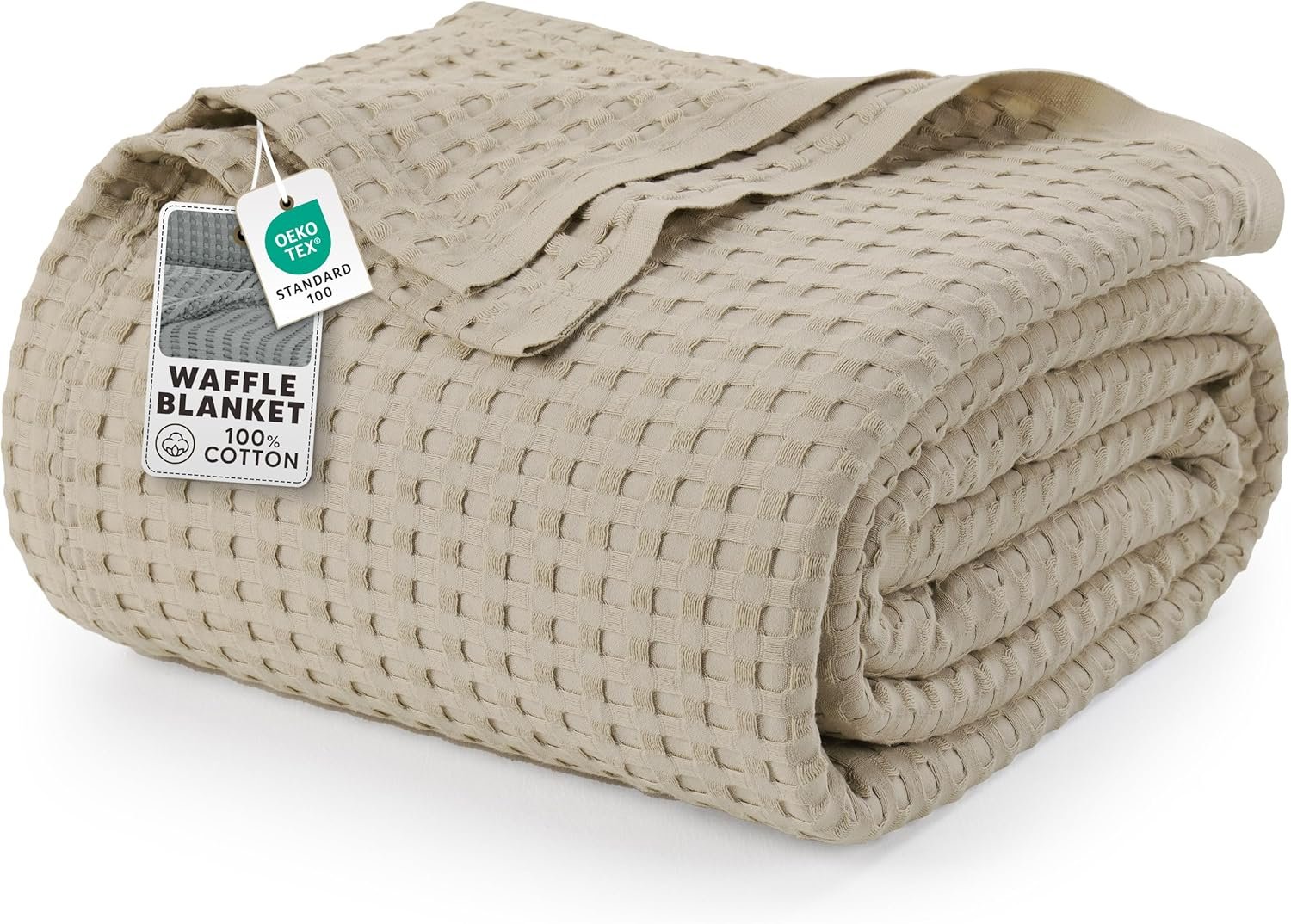 Utopia Bedding 100% Cotton Waffle Blanket Queen Size Khaki, 90×90 Inch