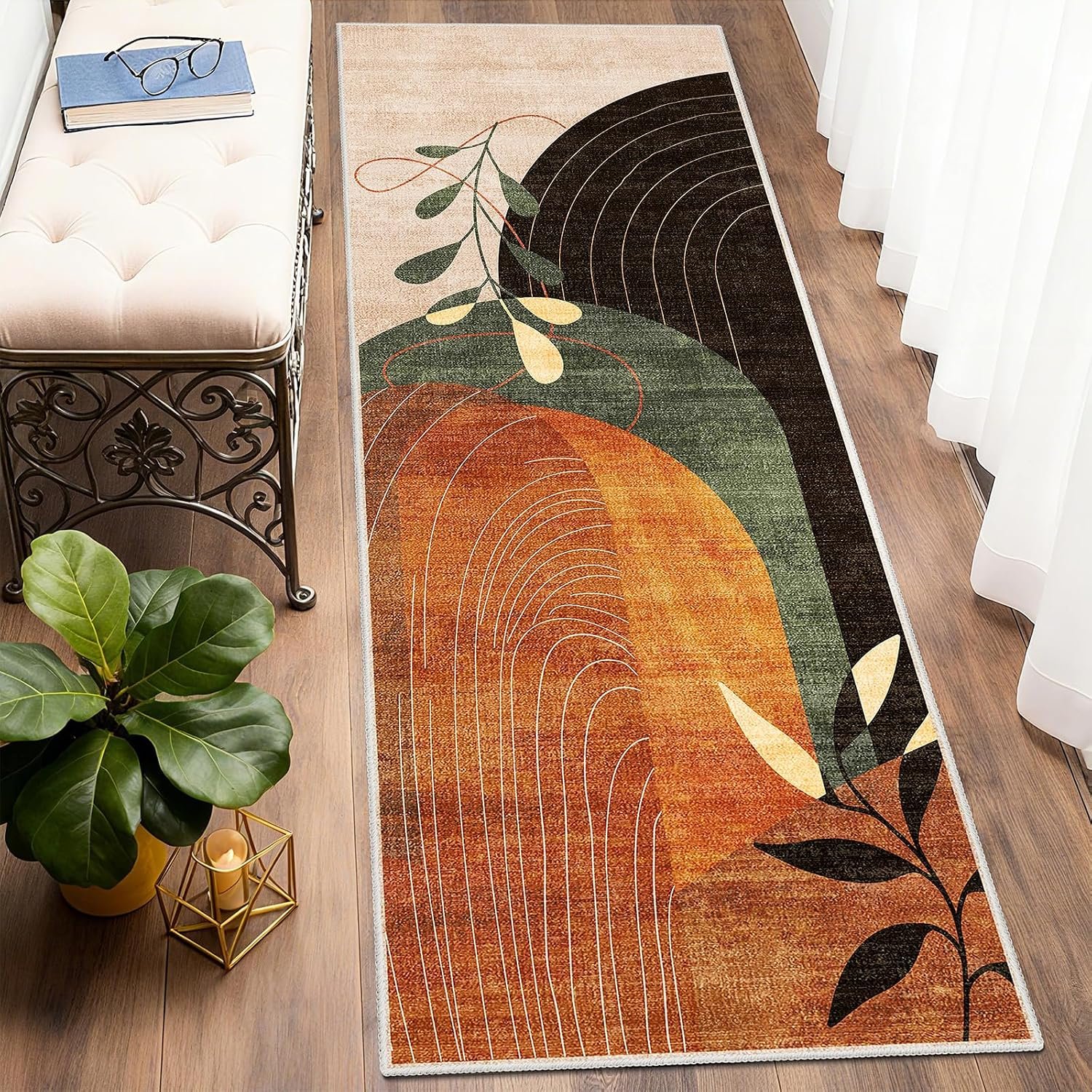 MUJOO Washable Runner Rug 2×6 Area Rug Non Slip Mid Century Modern