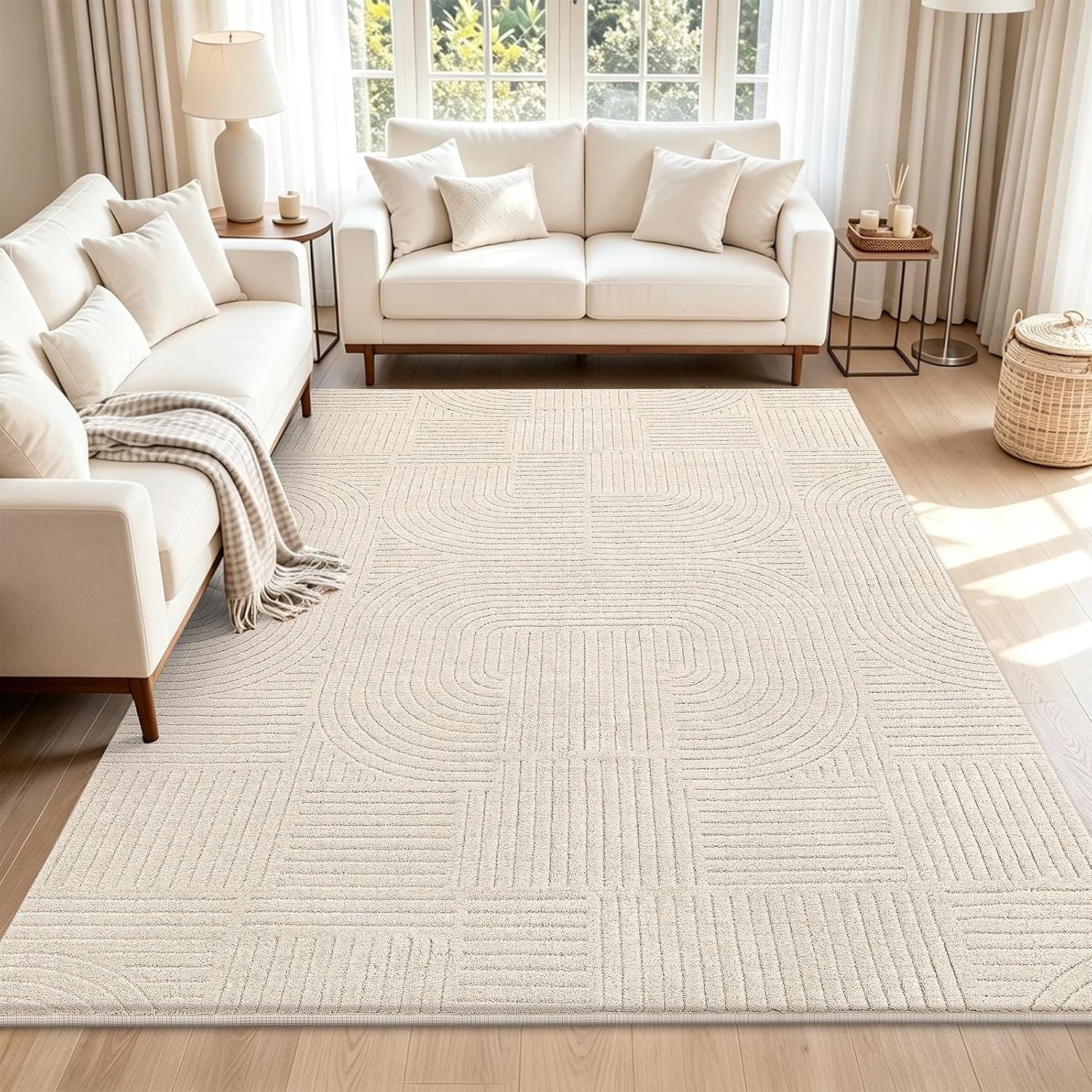 HEBE 5’x7′ Area Rugs for Living Room,Washable Non Slip Textured Bedroom Rug