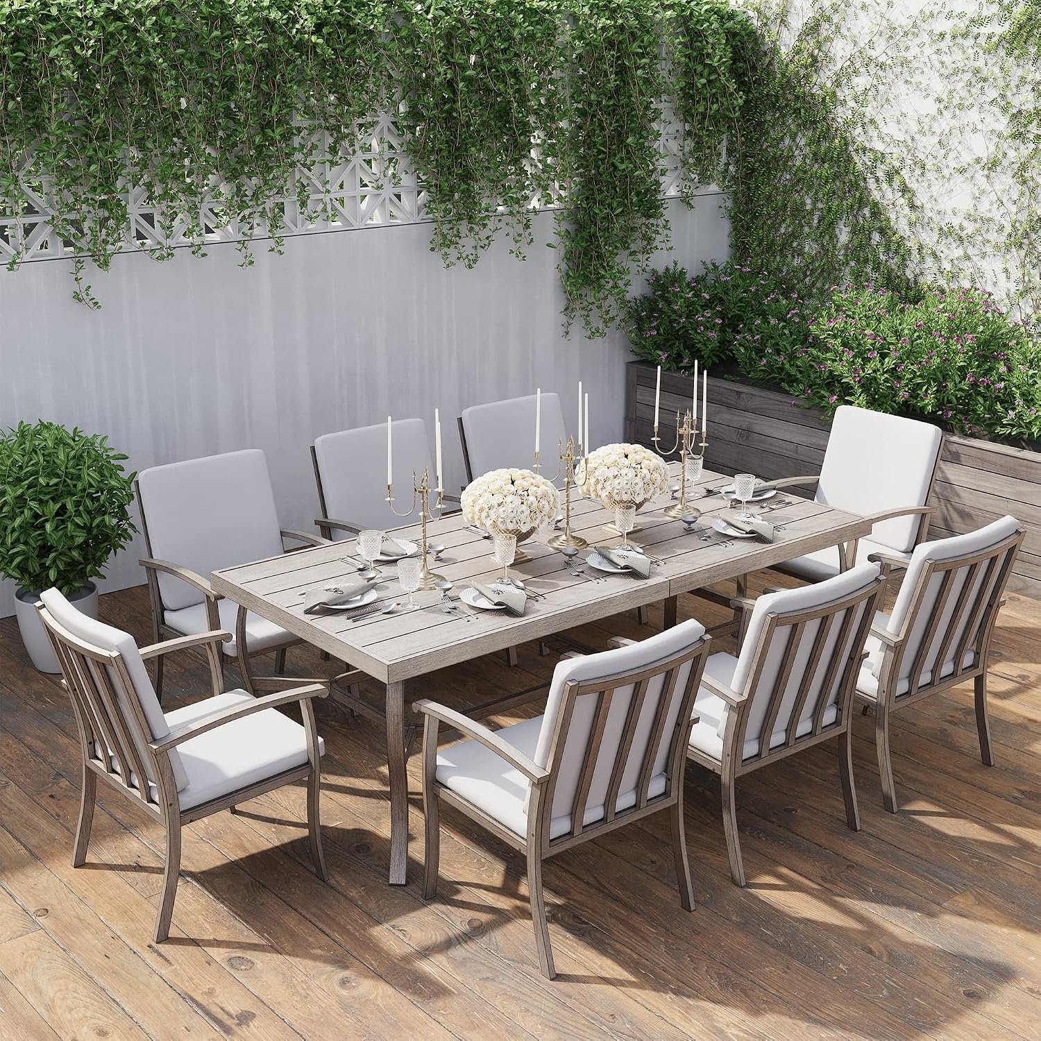 HAPPATIO Aluminum 9 Piece Patio Dining Set – Aluminum Outdoor Dining Set for 8, Patio Dining Table and Chairs Set, Patio Furniture with Table and Chairs (Gray)
