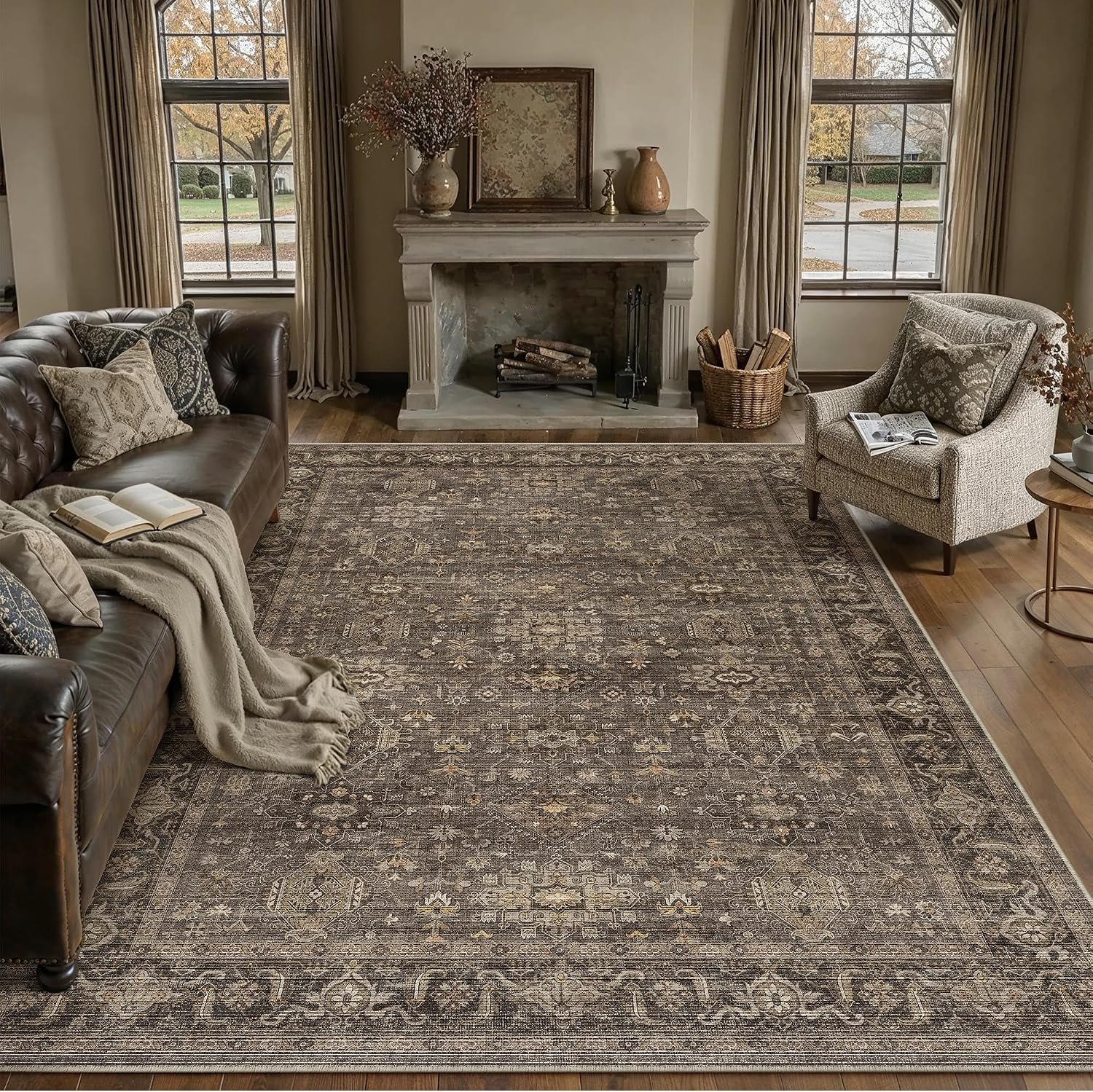 8×10 Dark Brown Vintage Area Rug