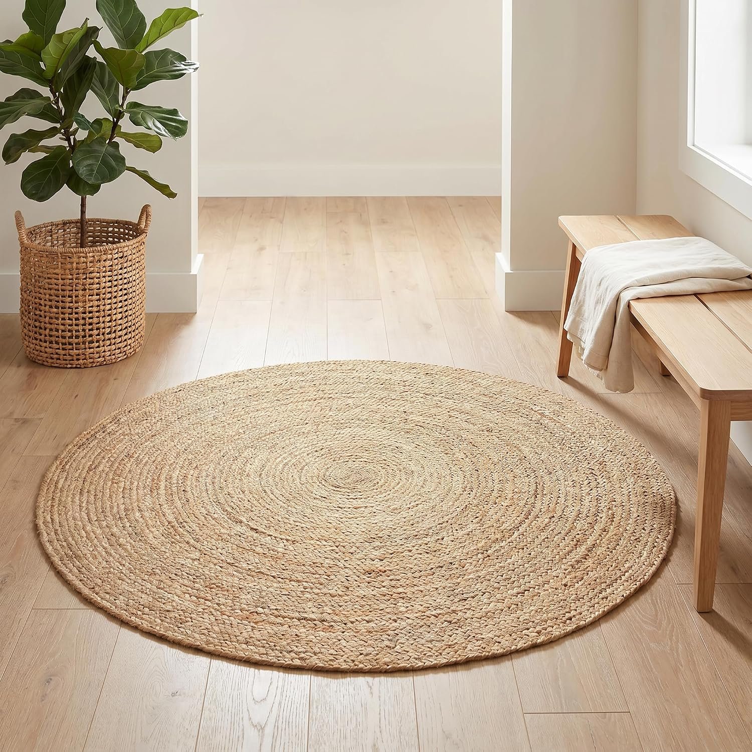 Ramanta Home Hand Woven Round Jute Braided Rug 4ft – Natural