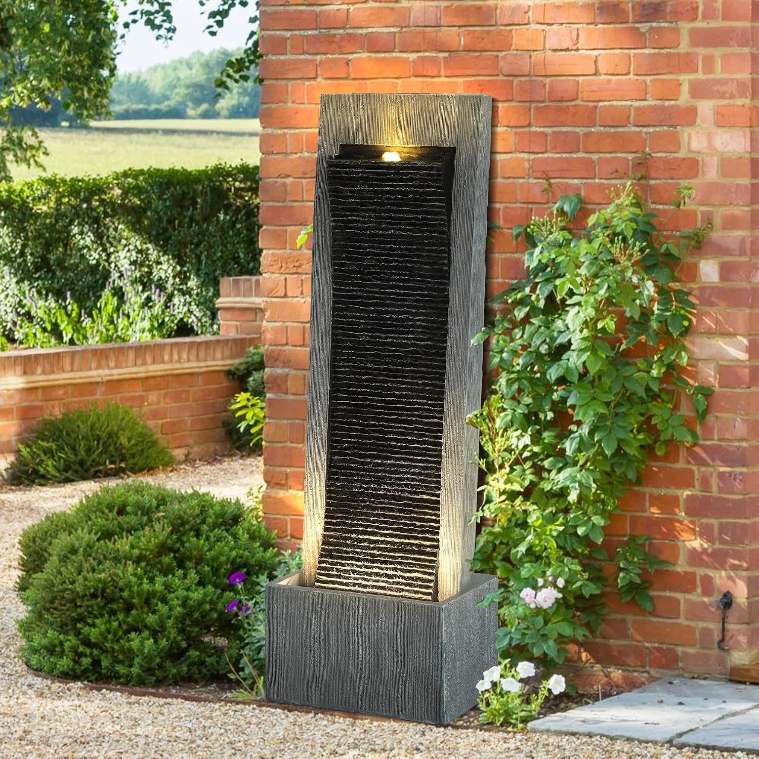 TITIMO 49.6”H Cascading Rock Water Fountain Outdoor Waterfall with Lights