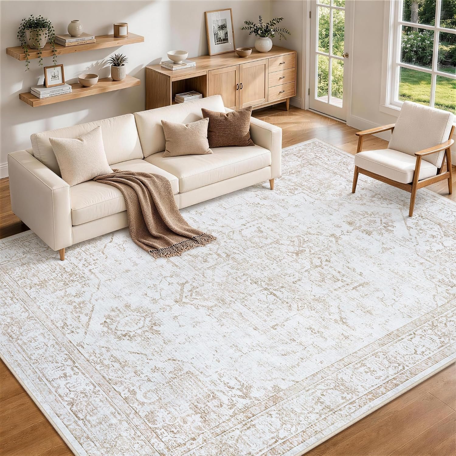 8×10 Area Rugs for Living Room Washable Non-Slip Rug Beige