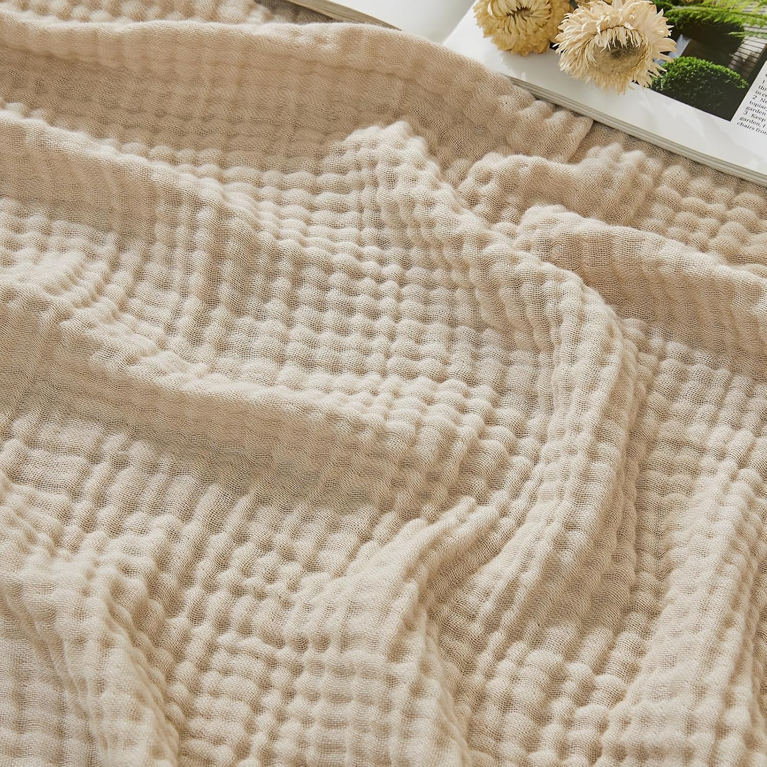 EMME Muslin Cotton Blanket Adults Heather Beige Throw XL 50″x70″