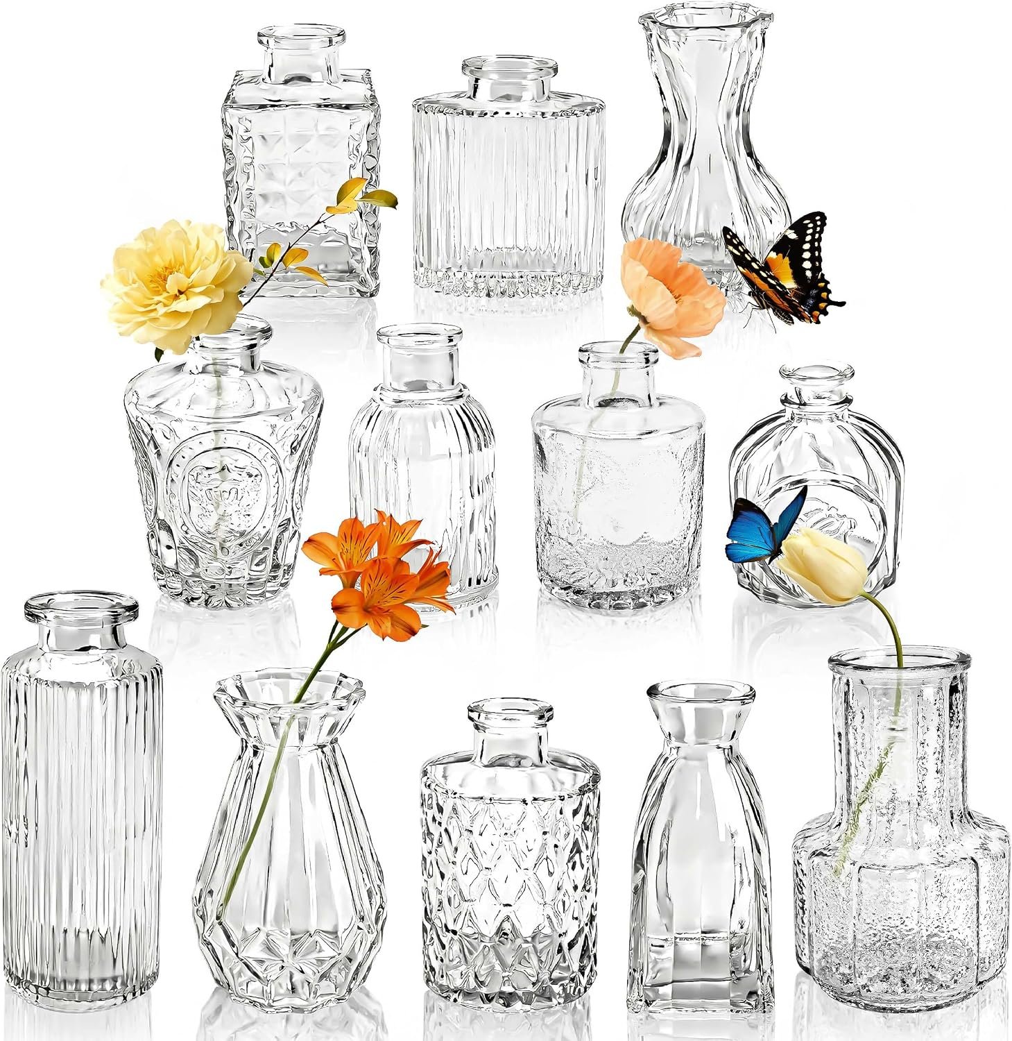 Der Rose 12pcs Glass Bud Vases, Clear Vases for Wedding Centerpieces Decor