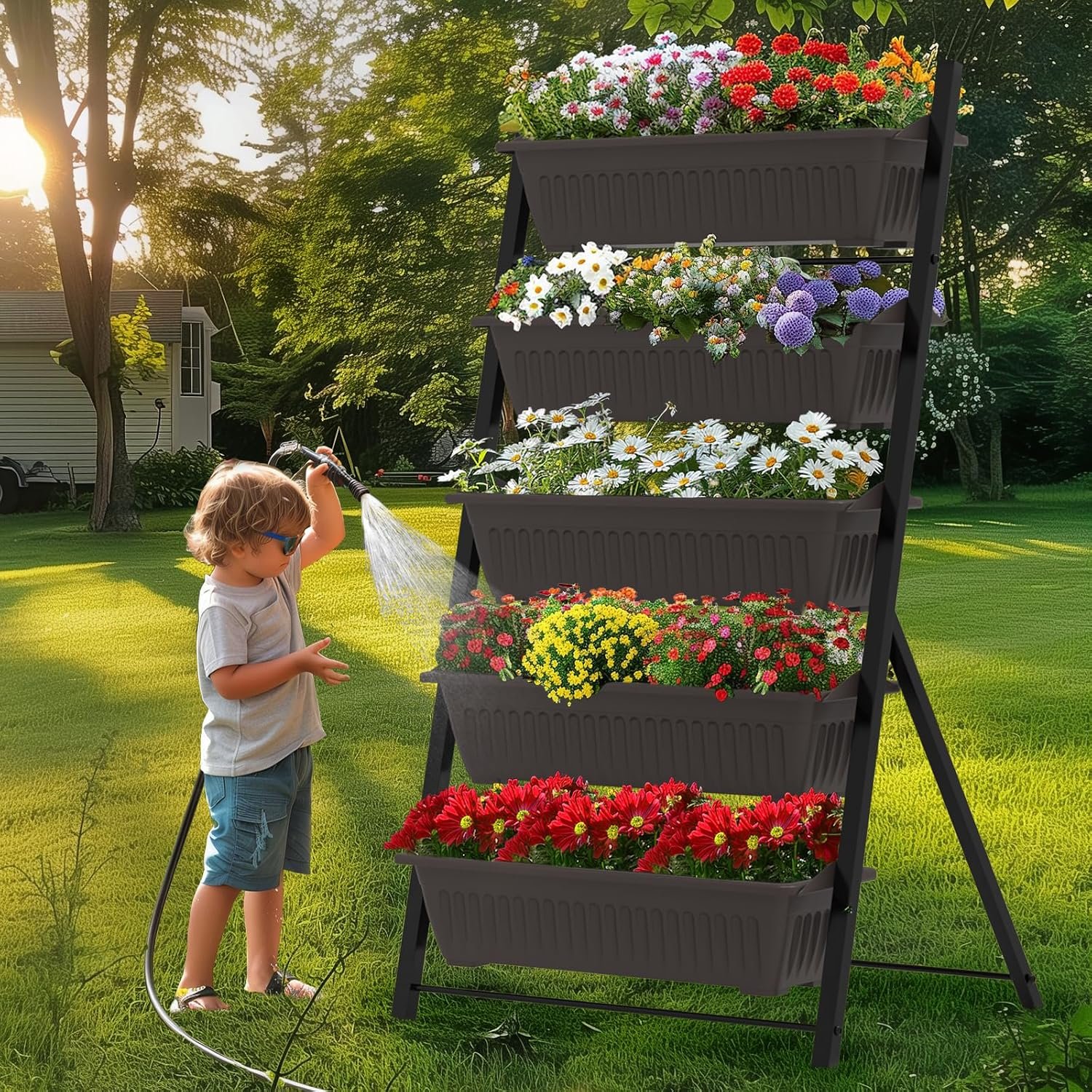 TOREVSIOR 5-Tier Vertical Raised Garden Bed, Elevated Herb Planter Box