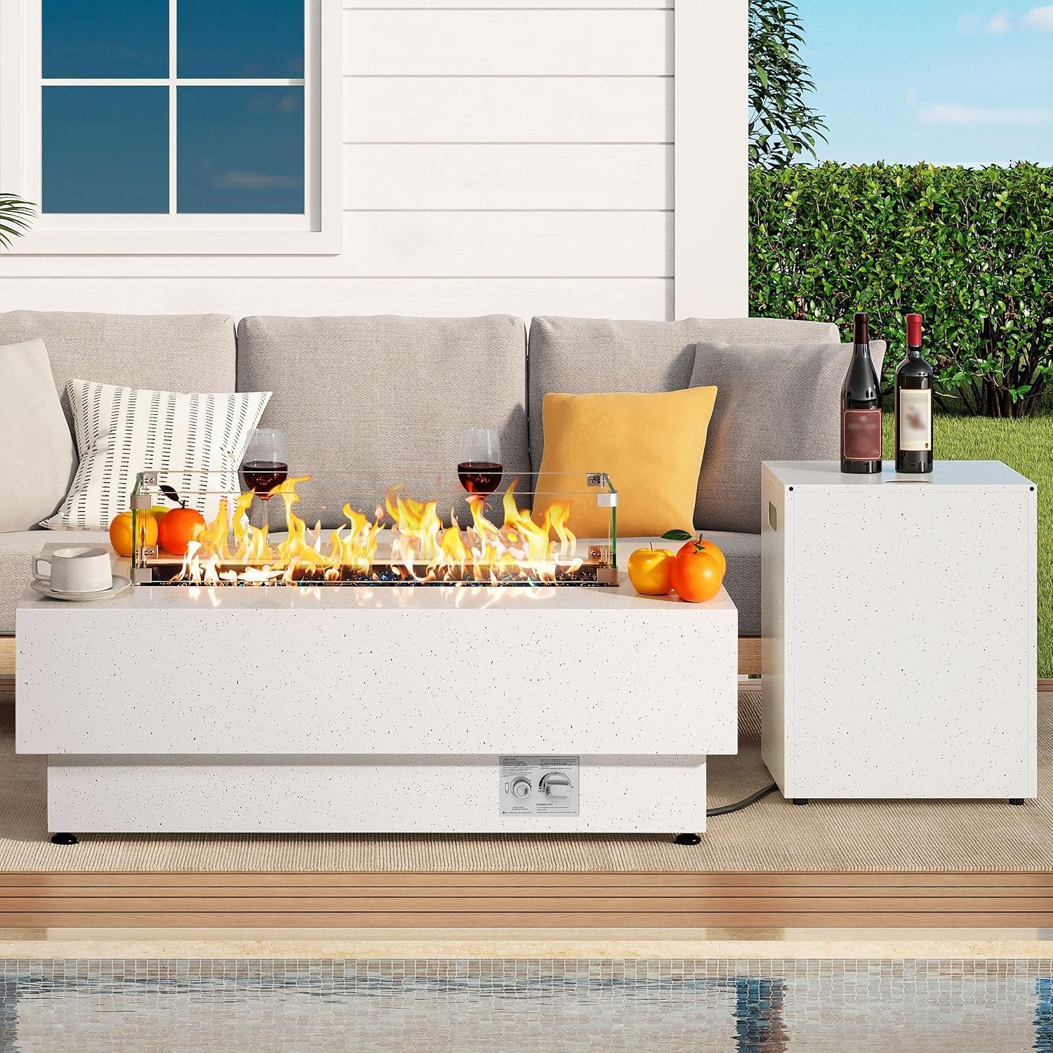 IRONCK 43-inch Outdoor Propane Fire Pit Table with Tank Table, White