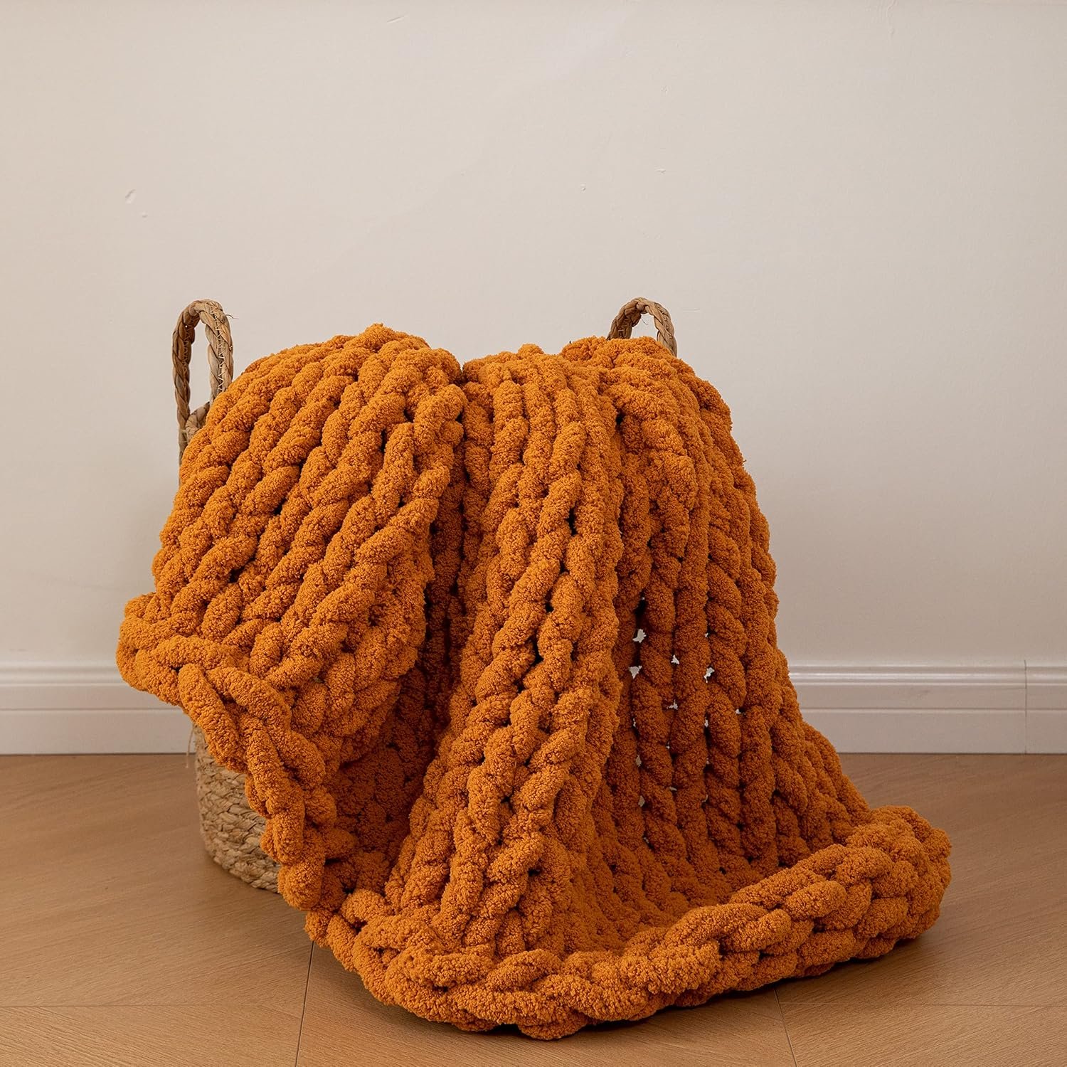 Chunky Knit Blanket Soft Chenille Yarn Knitted Throw Blanket 50″X60″ Handmade Cable Warm Thick Giant Blanket for Couch Bed Trips (Burnt Orange, Throw 50¡°x60¡±)¡­