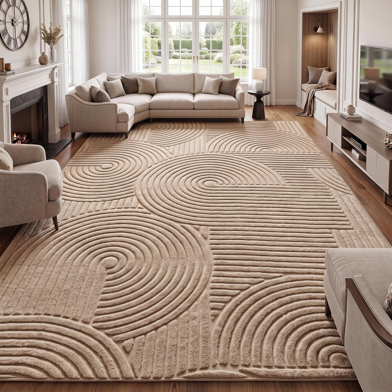 Brown Geometric 9×12 Solid Area Rug, Washable Living Room Rug