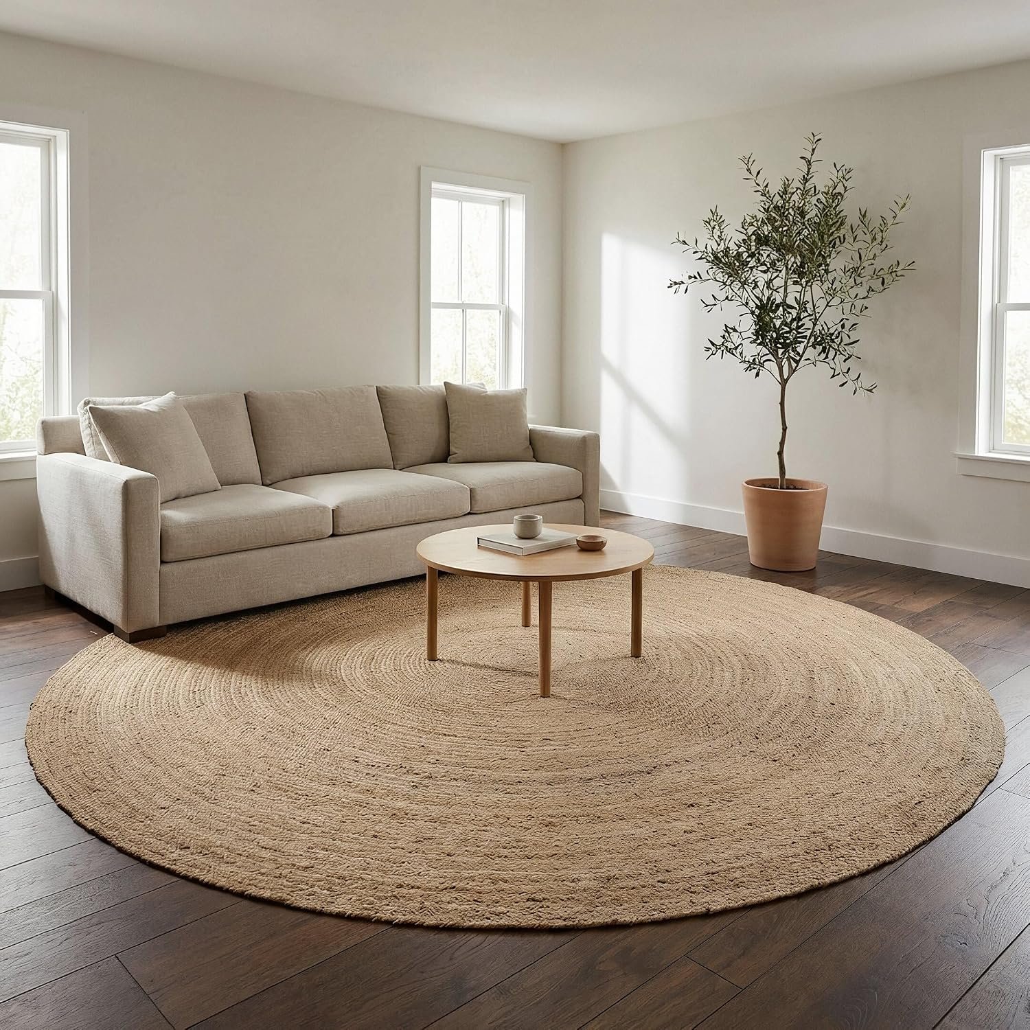 · REDEARTH · Jute Braided Reversible Area Rug – 10 Feet Round – Natural