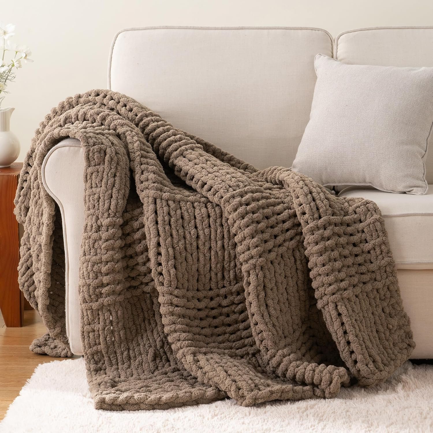 Beige Throw Blanket for Couch, 50″x60″