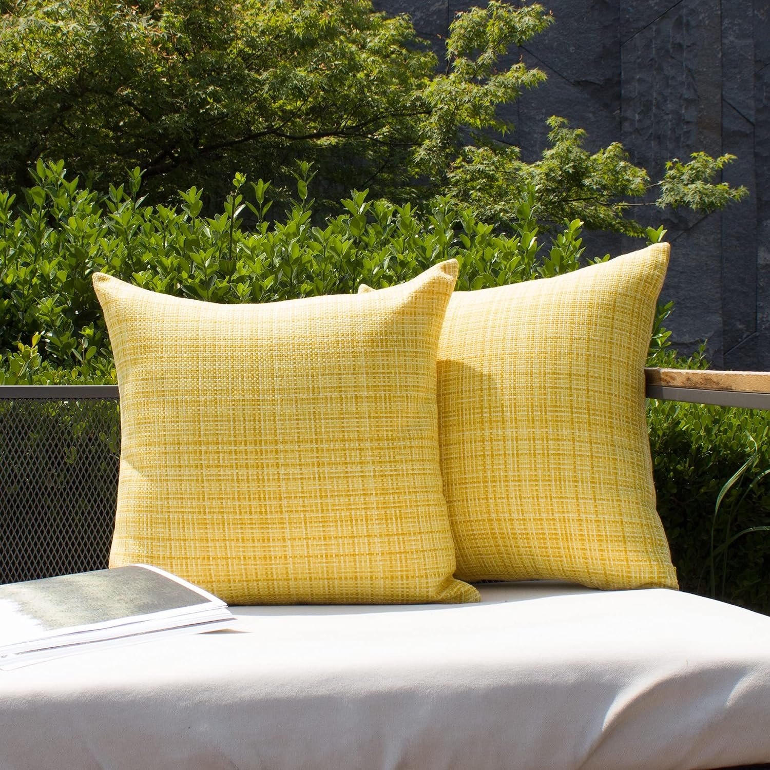 Kevin Textile Outdoor Waterproof 18×18 Inch Pillow Covers 2 Pack, Yellow