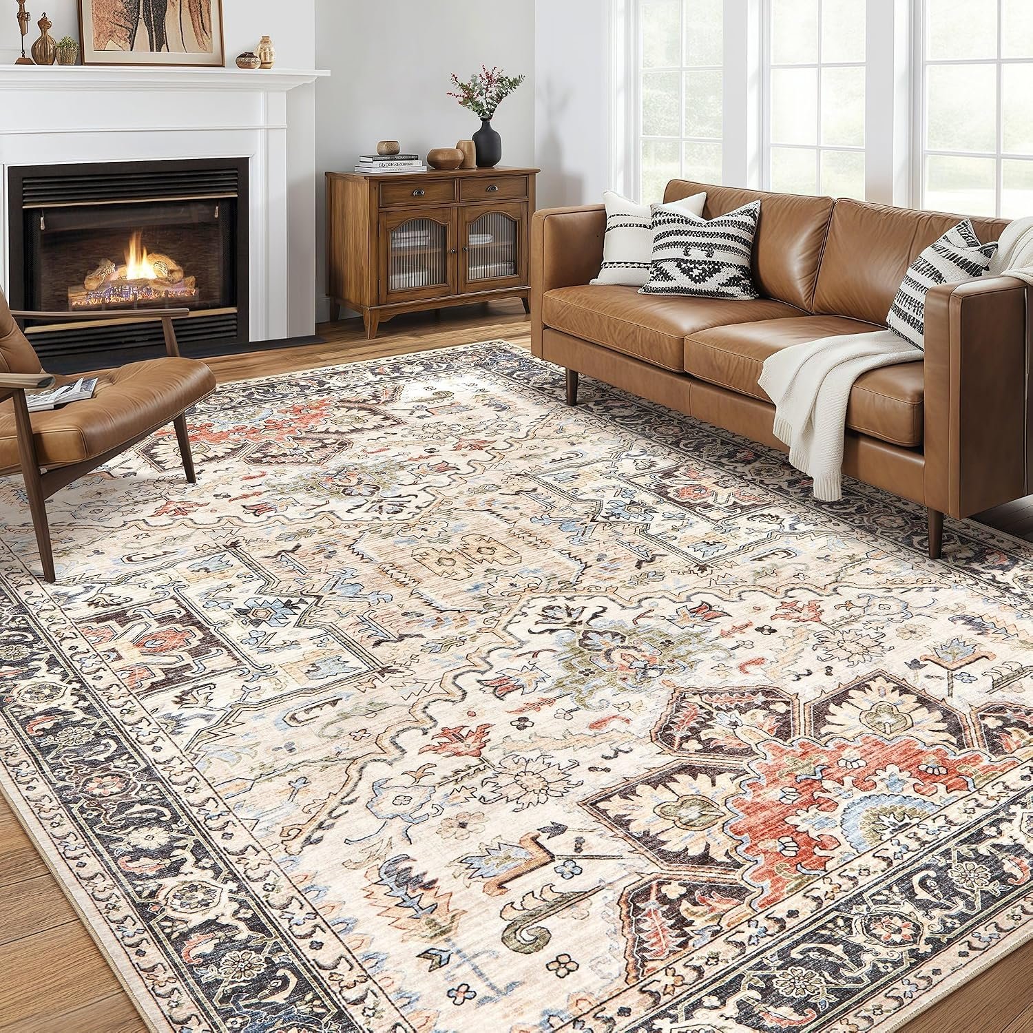 Vintage 8×10 Rugs for Living Room Washable Area Rug Multi Color