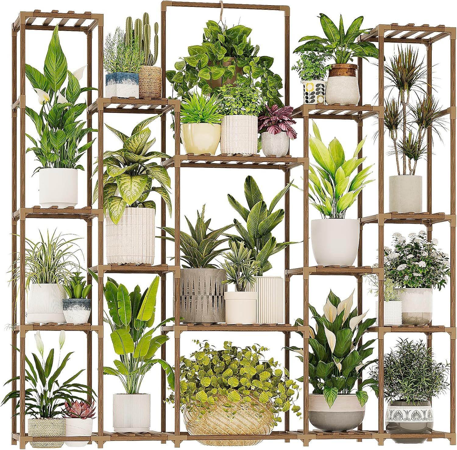 Bamworld Plant Shelf Indoor Hanging Plant Stand Outdoor Large Plant Shelves Tall Flower Holder wooden plant stand for Multiple Plants Plant Rack for Living Room Balcony Decor Garden Clearance Deals 17 Pots Plant Table