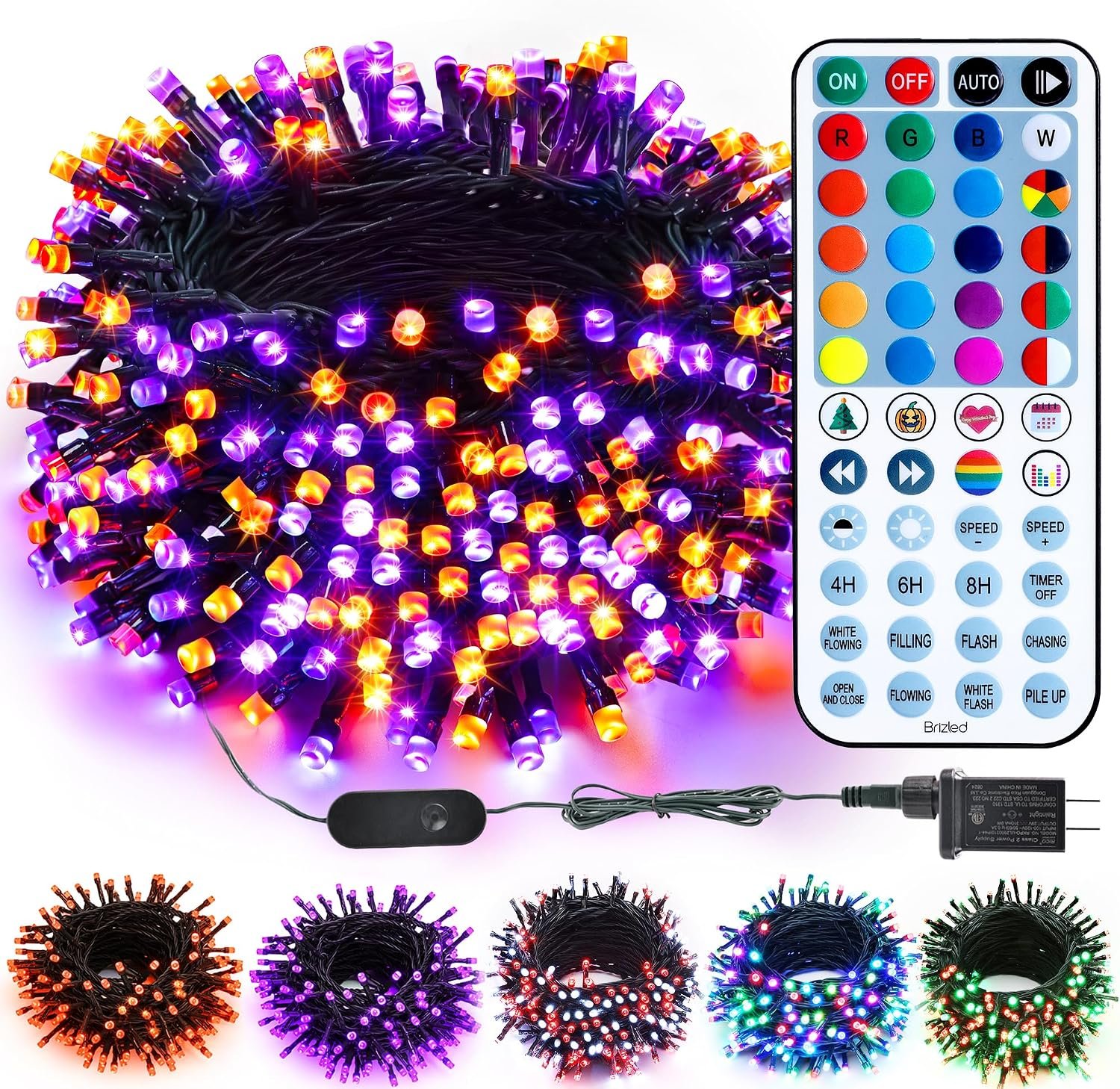Brizled Halloween Lights Outdoor, Orange Purple Tree Lights, 200 LED, 66 ft