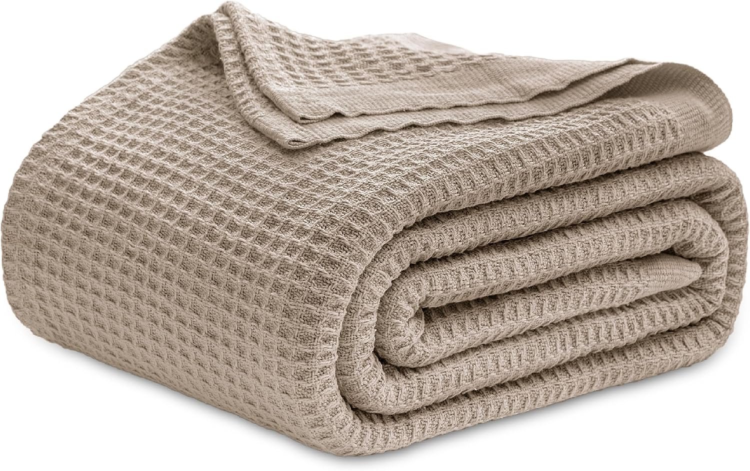 Bedsure 100% Cotton Blanket, Waffle Weave, King Size, Khaki Brown, 104″x90″
