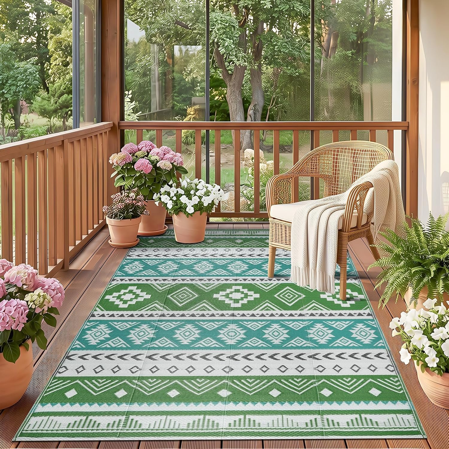 Outdoor Rug 5×8 ft Waterproof Reversible Plastic Straw Patio Camping Rug, Portable Indoor Outdoor RV Mat Carpet for Deck, Camper, Porch, Balcony, Backyard, Picnic, Blue