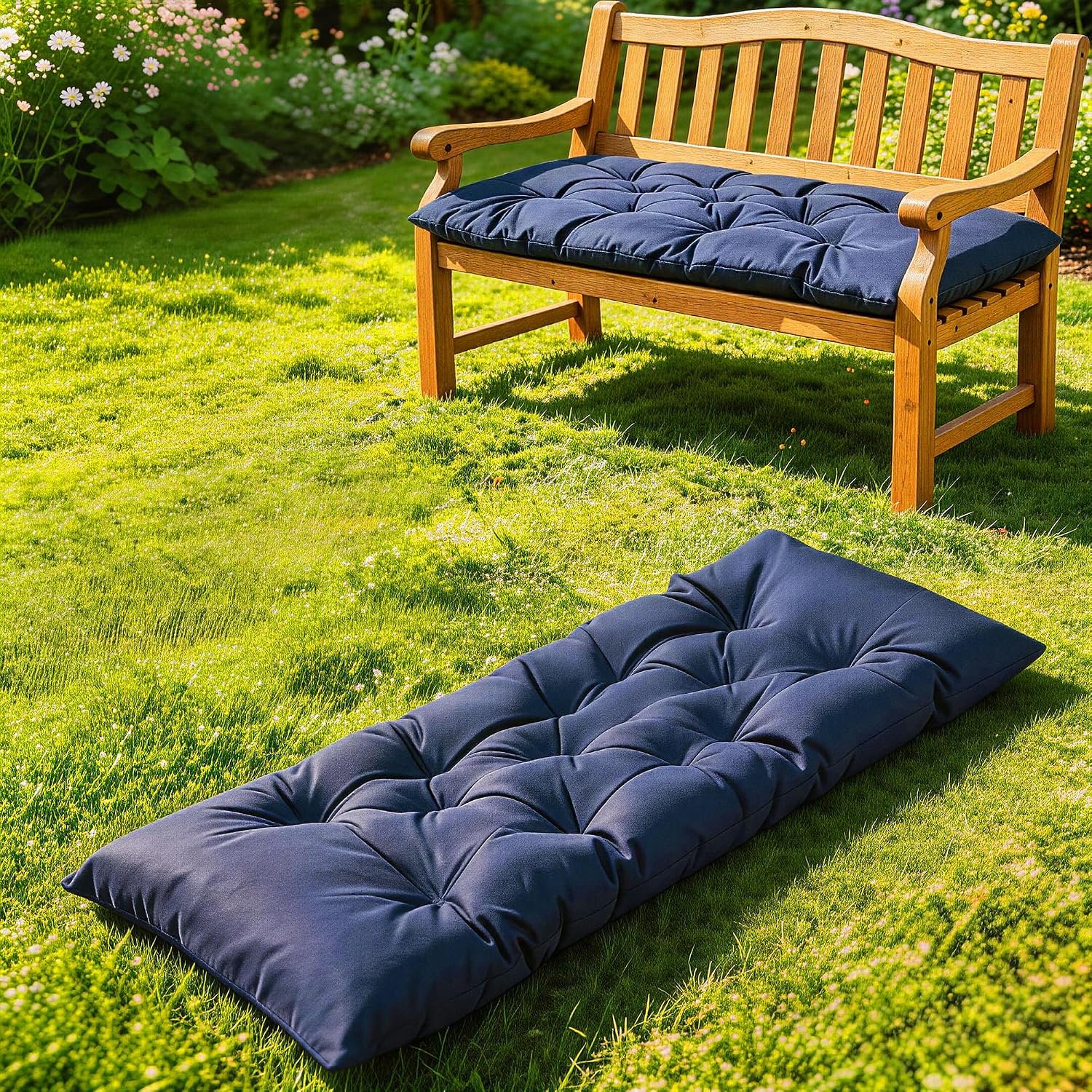 Yddsky 59 inch Waterproof Indoor/Outdoor Garden Bench Seat Cushions,Thicken Patio Bench Soft Rocking Chairs Pad Lounger Seat for Porch Wicker Loveseat Settee (59×19.6×3.9 inch,Navy