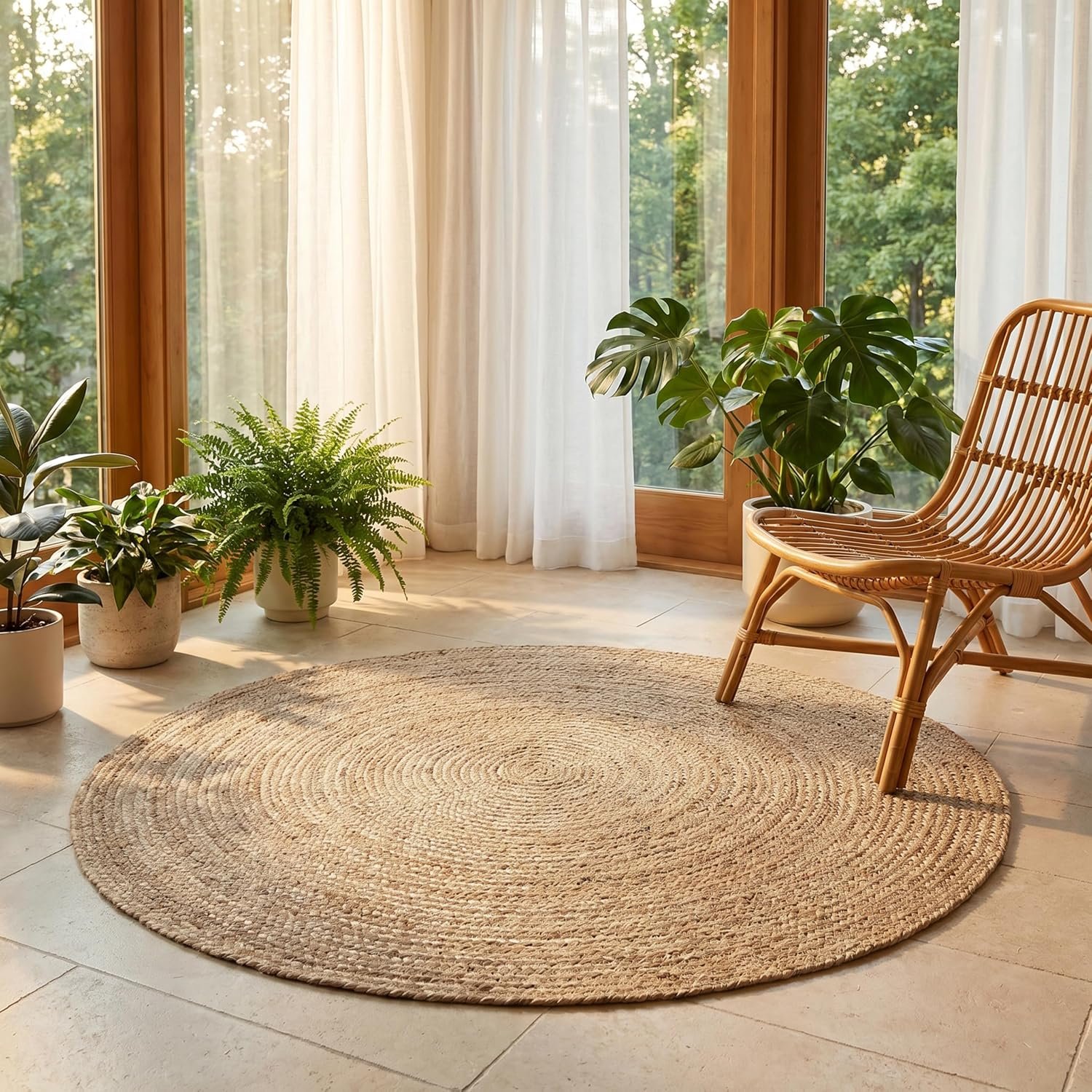 THE BEER VALLEY Jute Braided Area Rug, Natural, 4 Feet Round