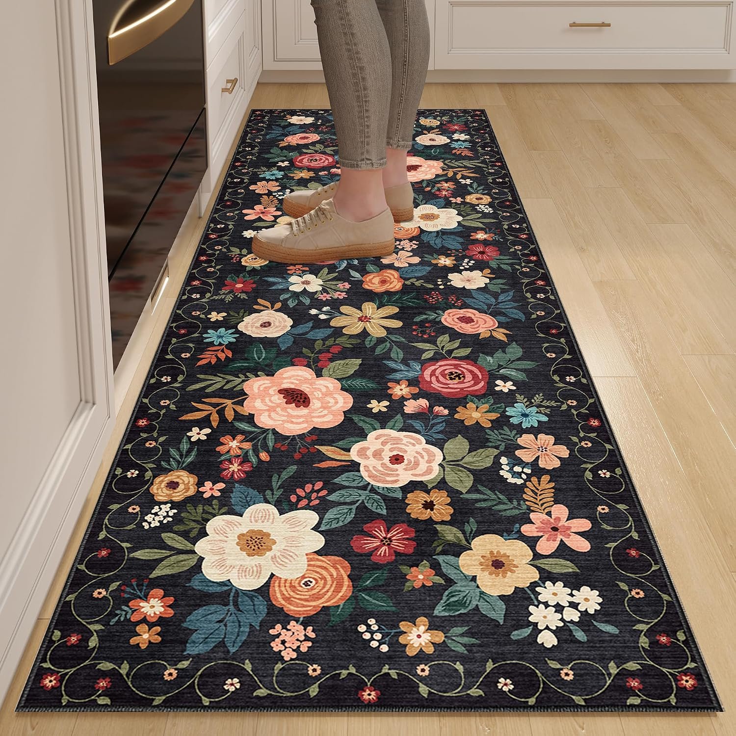 DUKINO 2×6 Runner Rug for Hallway, Washable Runner Rug Non Slip, Black