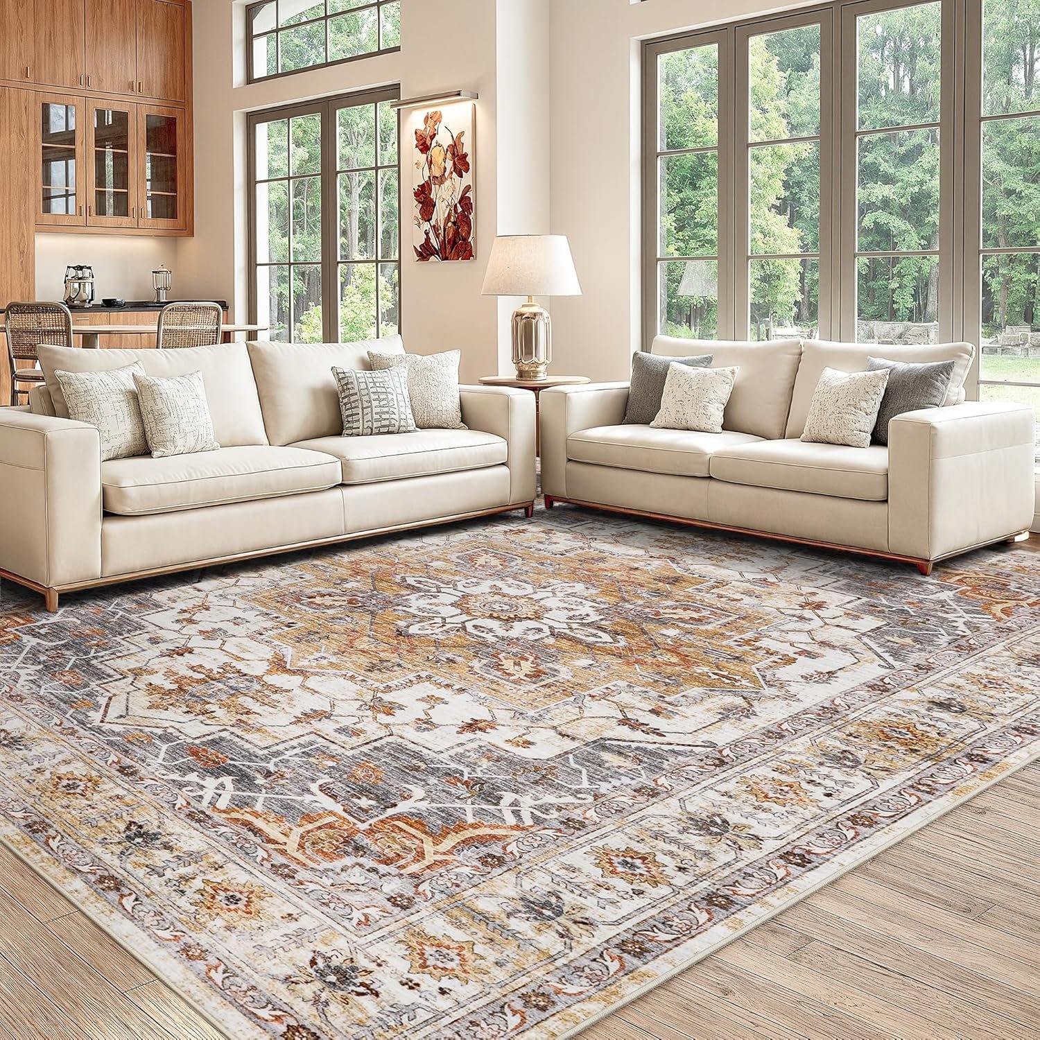 befbee 8×10 Area Rugs for Living Room, Washable Vintage Non Slip Rug