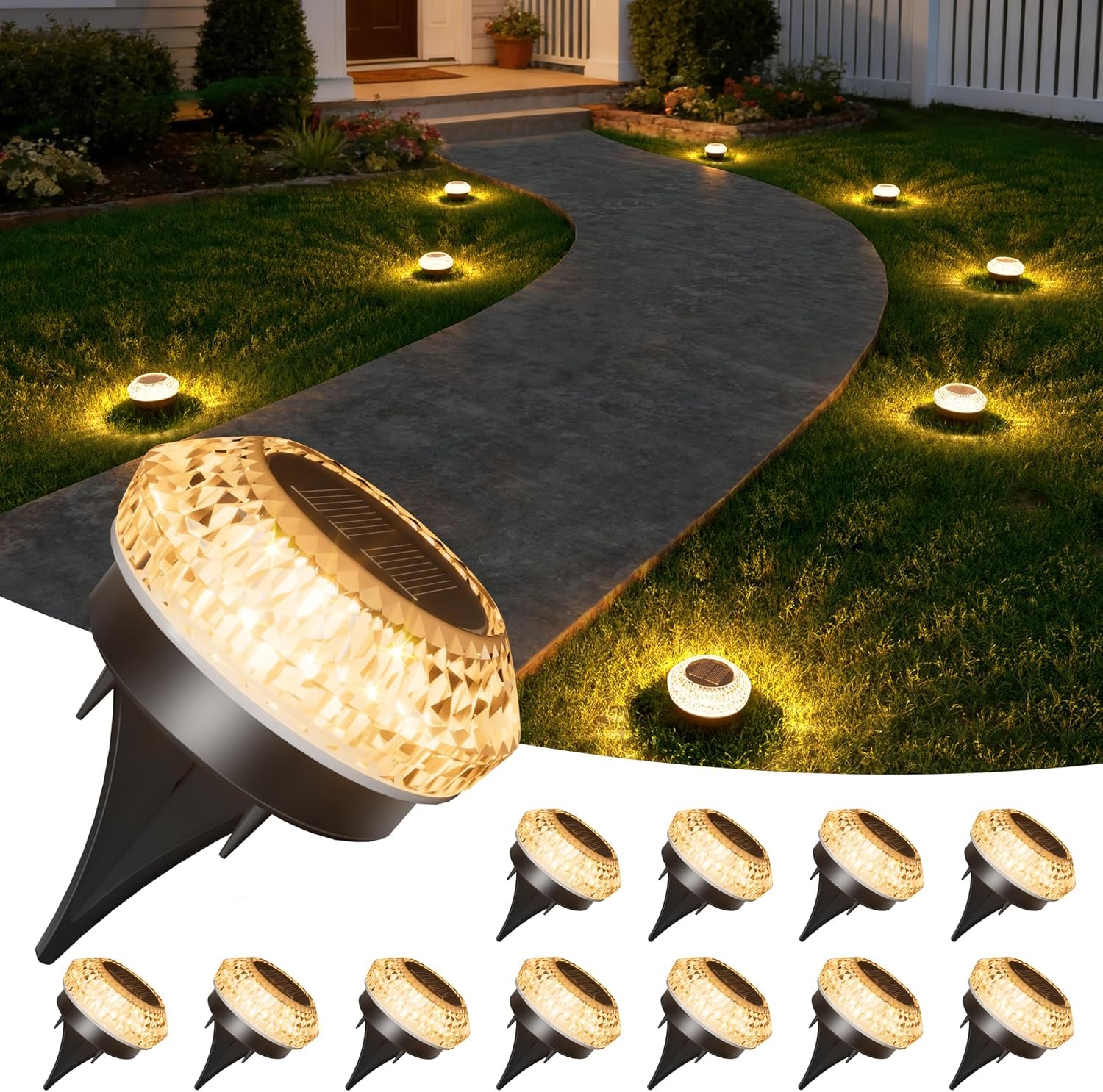 VOLISUN Solar Ground Lights Outdoor,12 Pack Flat Solar Pathway Lights