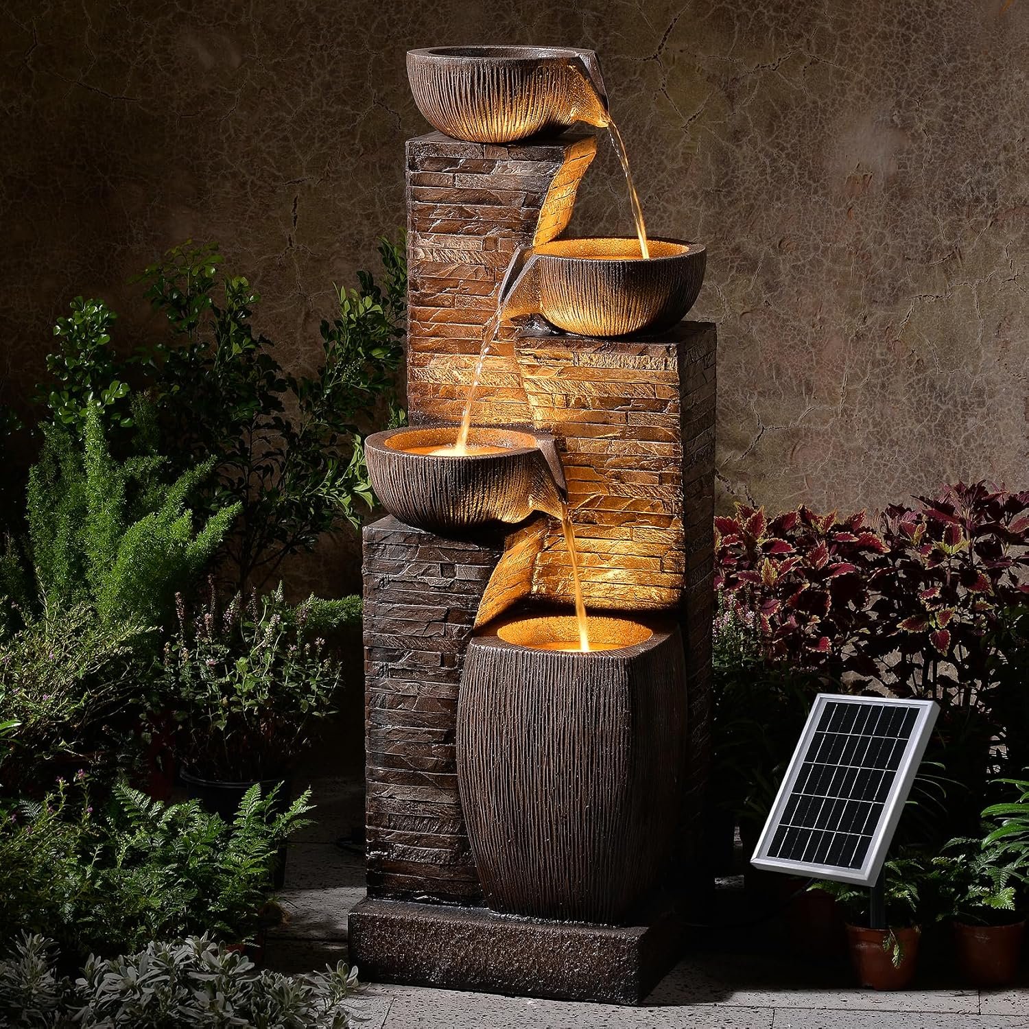 38.2″ Tall Solar Powered Water Fountain for Outdoor