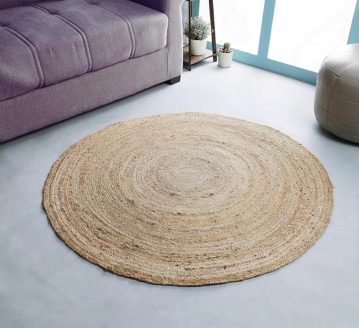 Hausattire Jute Braided Woven Area Rug 4 Feet Round – Natural