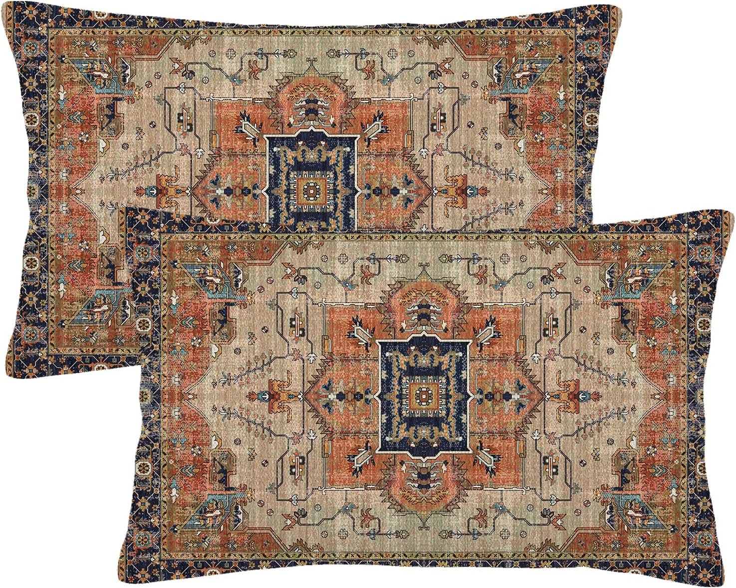 Vintage Aztec Boho Lumbar Pillow Covers 12×20 Set of 2