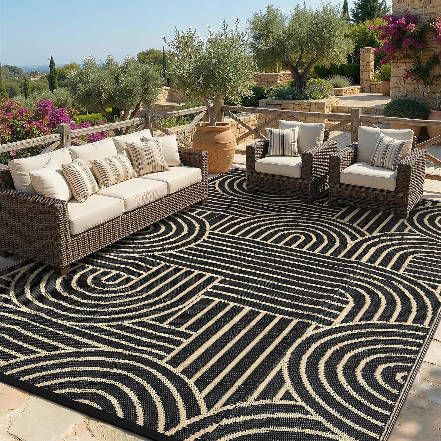 Garvee Reversible Rainbow Outdoor Rug 6×9 for Camping, Brown