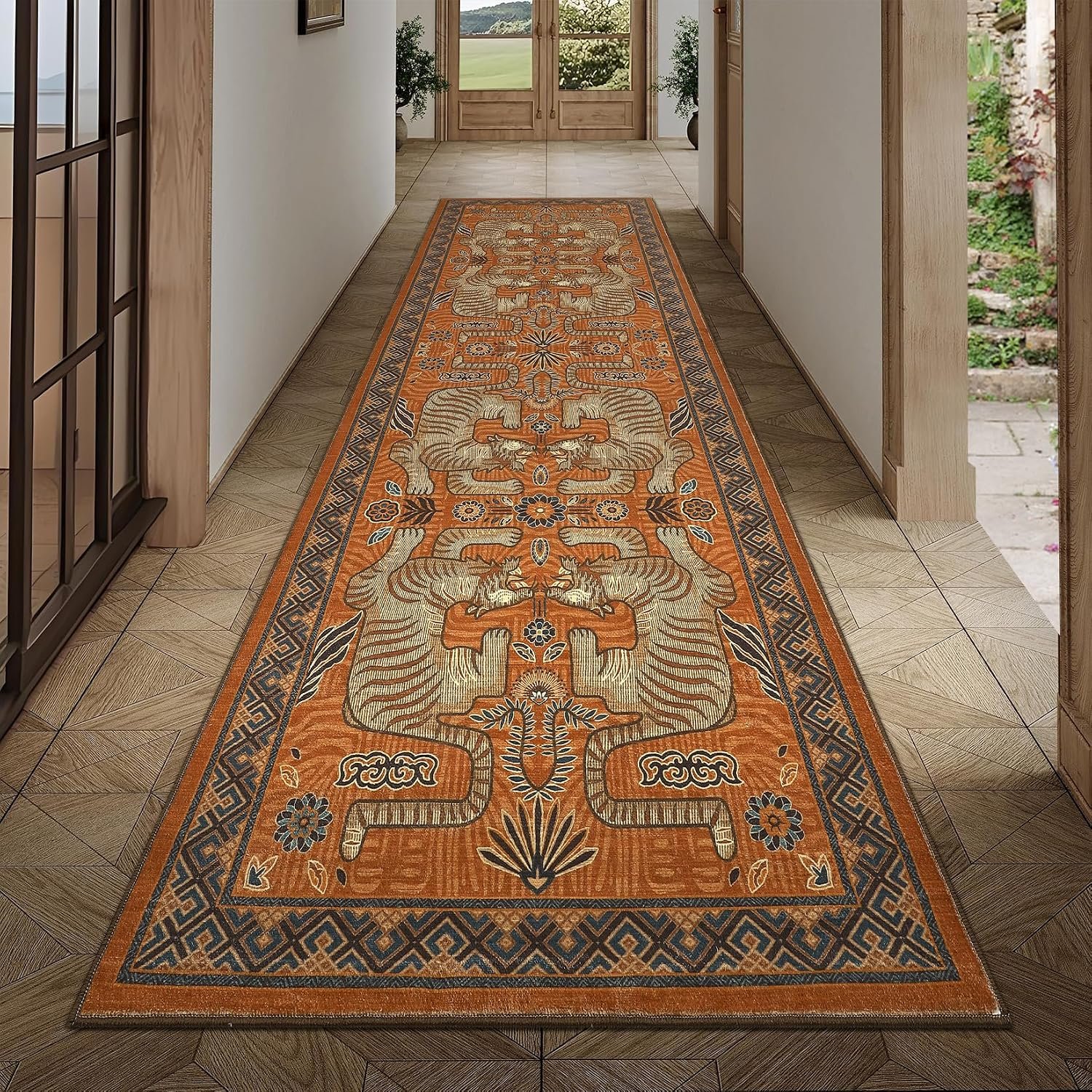 GarveeHome Tiger Print 2.5’x8′ Washable Non Slip Runner Boho Hallway Rugs