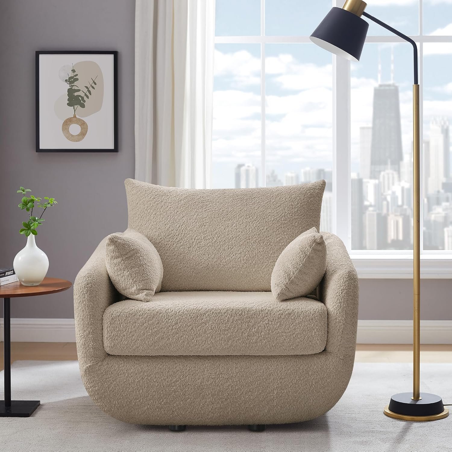 360° Swivel Accent Armchair, 39.3″ Oversized, Camel