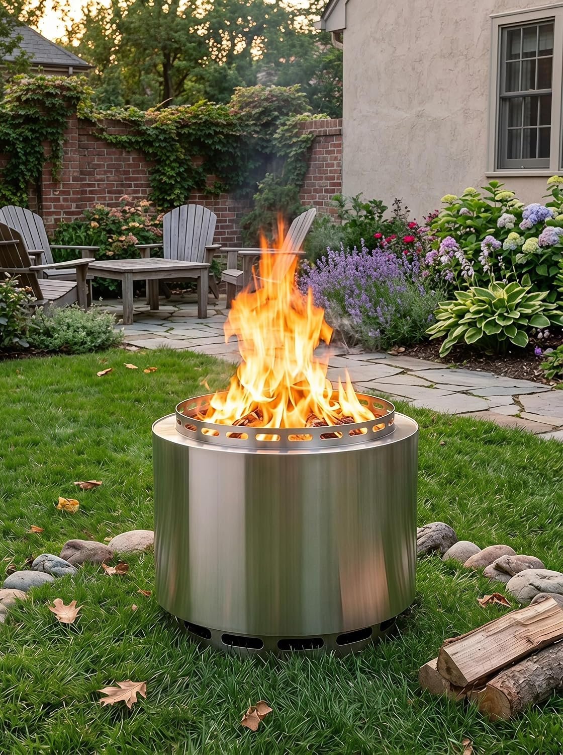 Gotland 19 inch Smokeless Fire Pit Stove with Ash Poker & Carry Bag, Outdoor Stainless Steel Portable Wood Burning Fireplace for Camping and Picnic – Silver