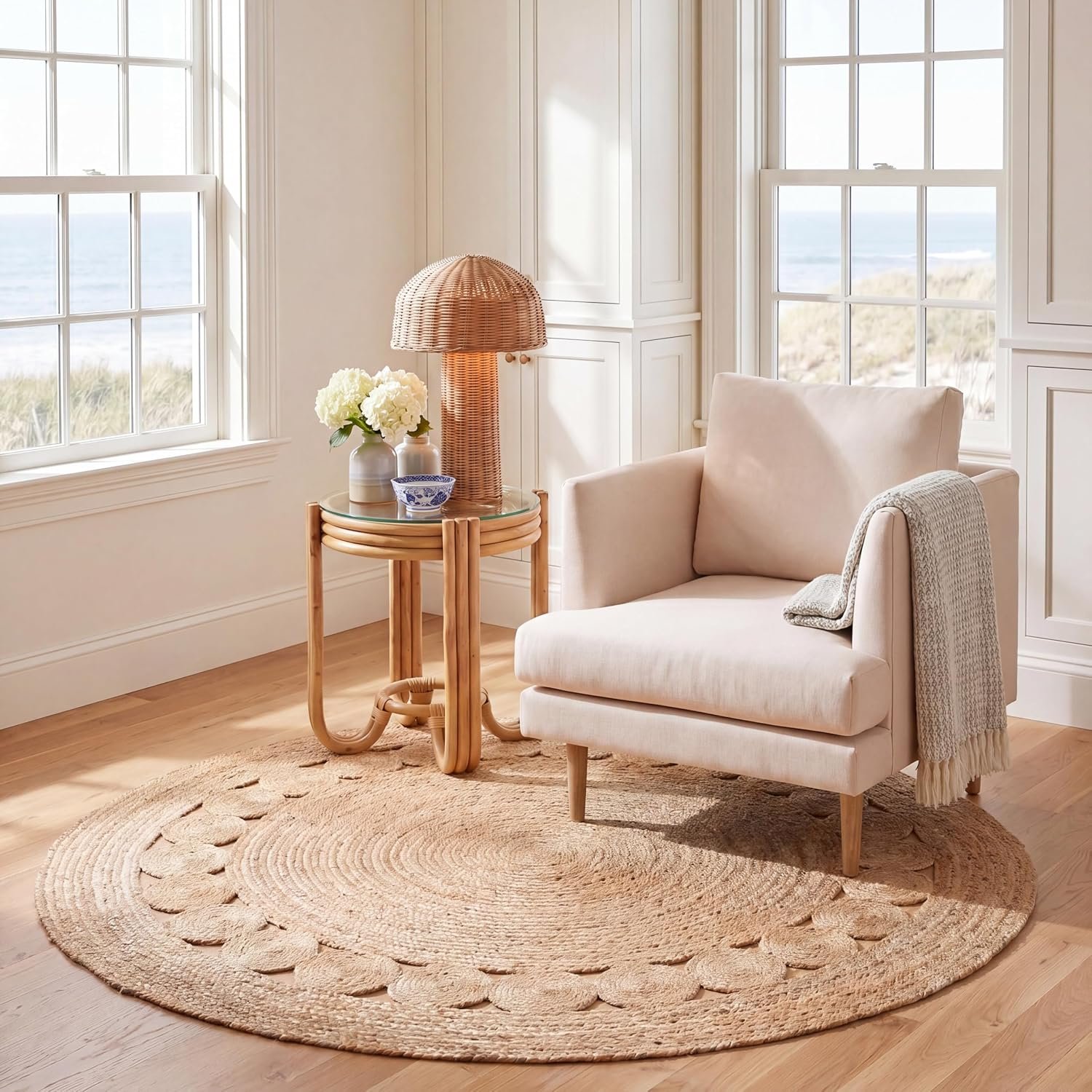 SAFAVIEH Natural Fiber Round Rug 5′, Jute Textured Ivory NF364B