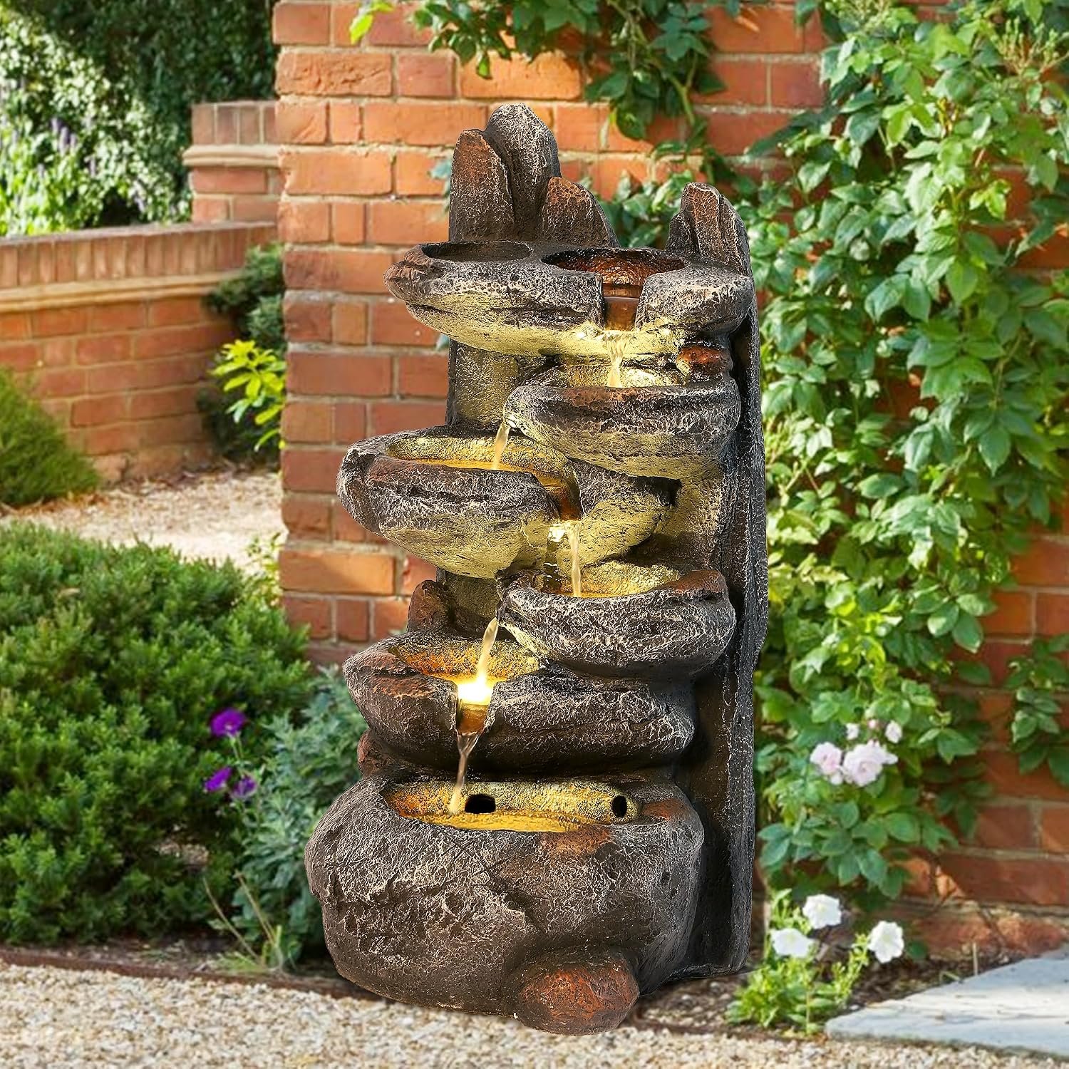 TITIMO 6-Tier Cascading Rock Water Fountain Outdoor Garden Waterfall
