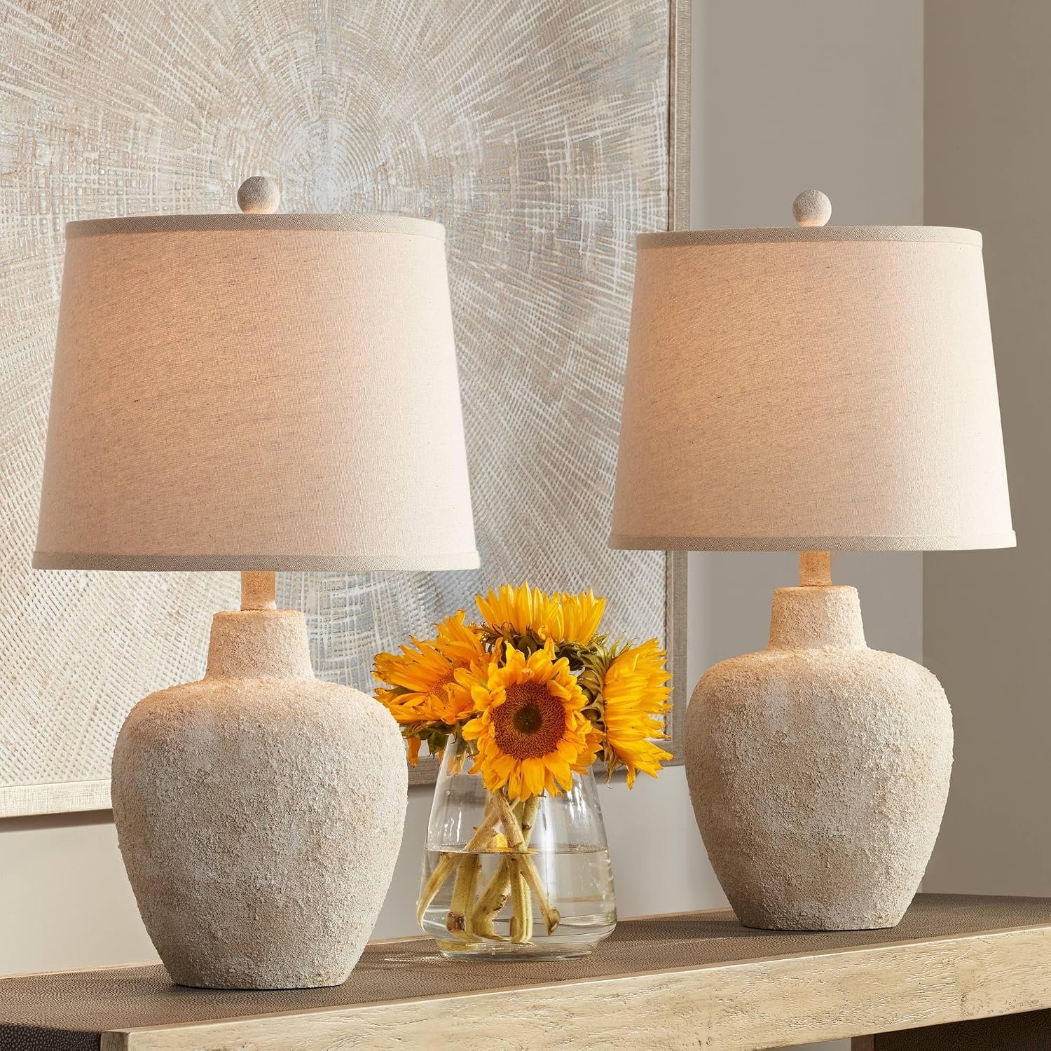 Romeo 23 1/2″ High Table Lamps Set of 2 Distressed Earth Jar Farmhouse